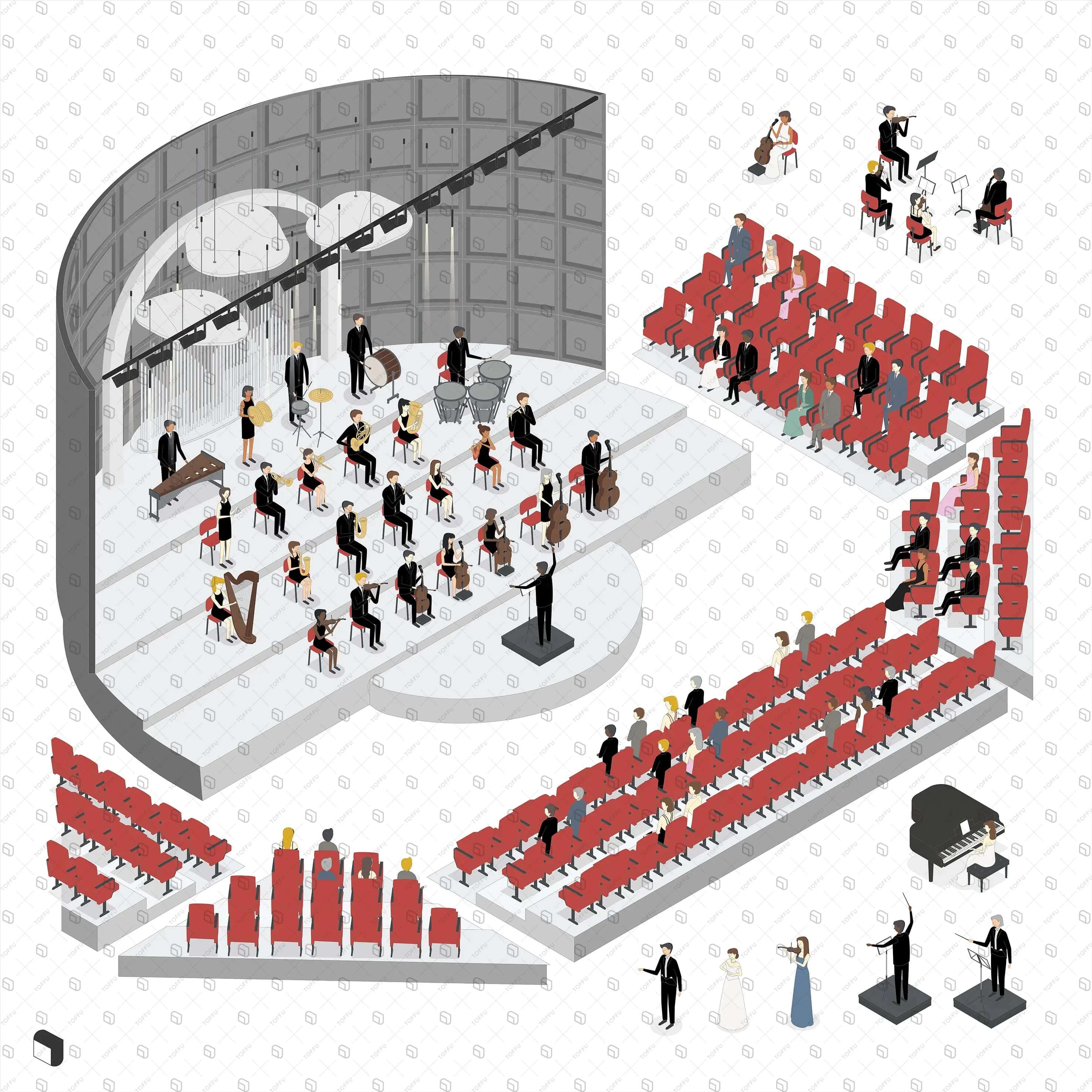 Axonometric Orchestra Digital Artwork drawings | Toffu Co