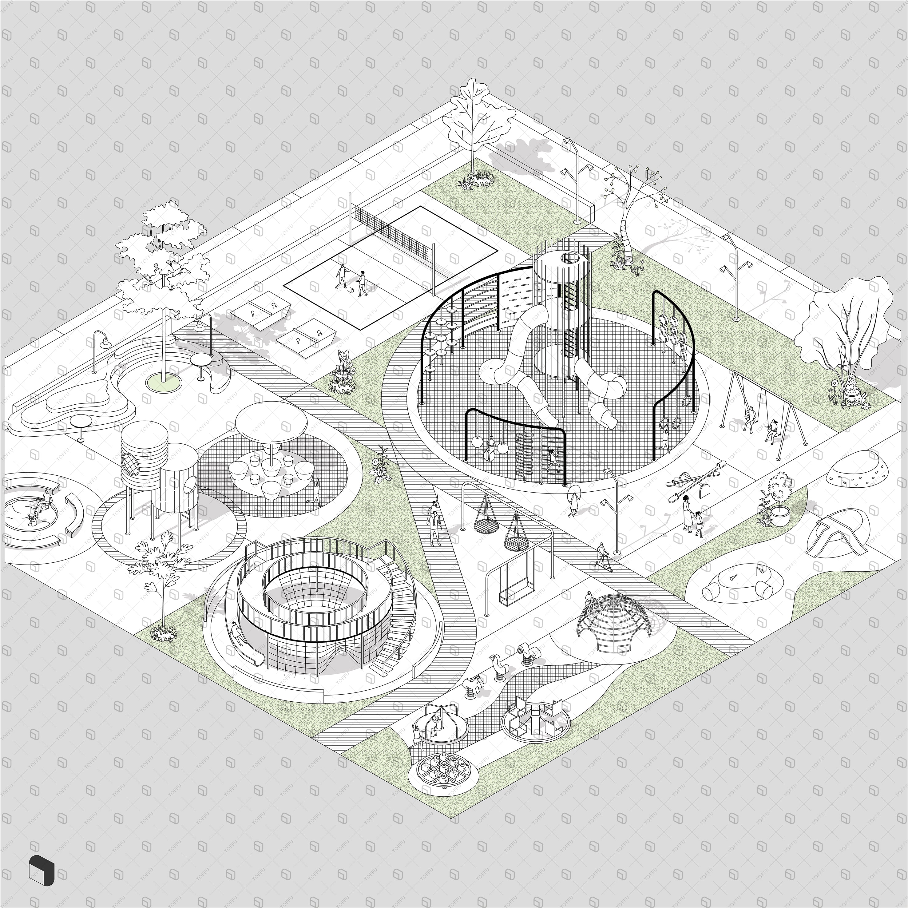 Axonometric Sketch Playground PNG - Toffu Co