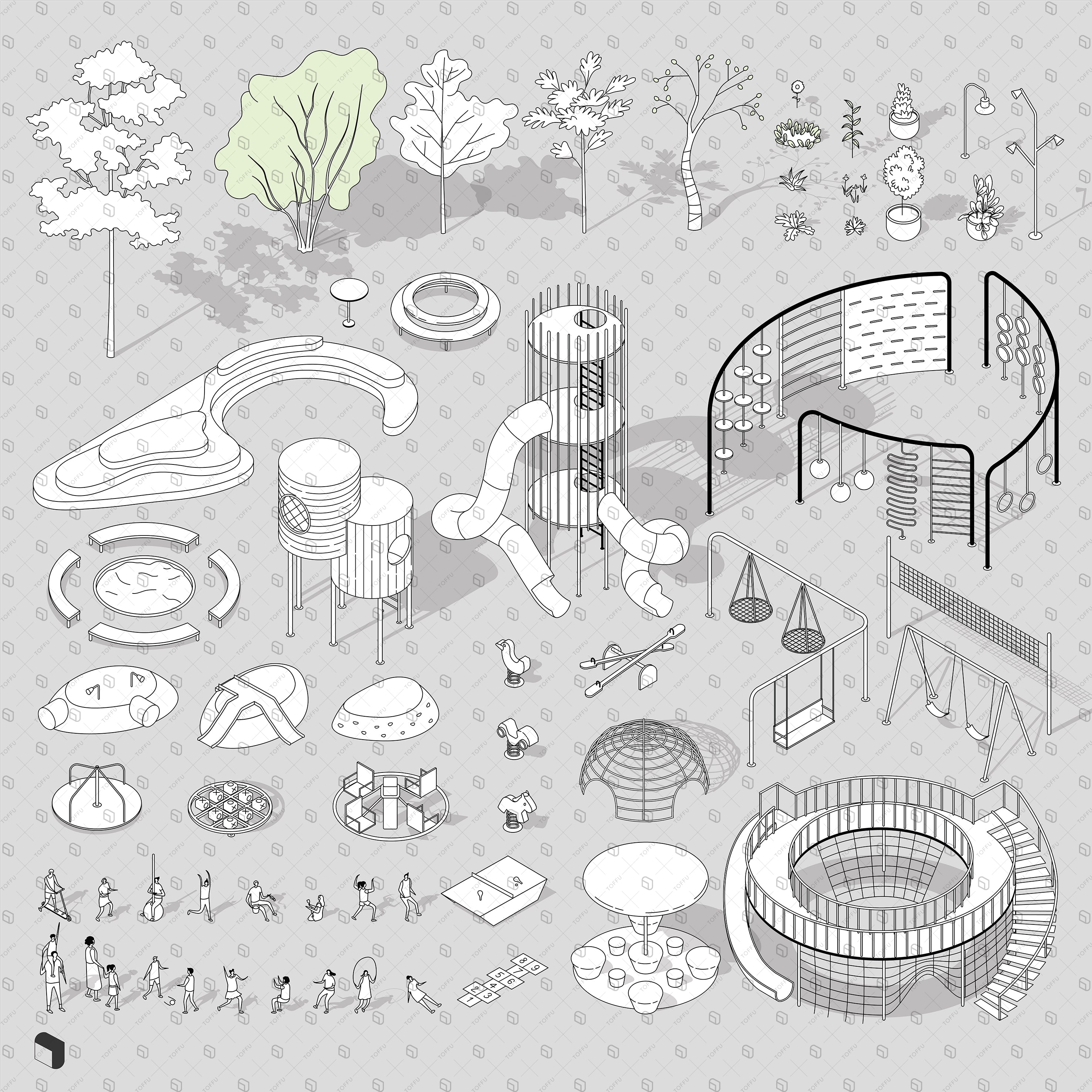 Axonometric Sketch Playground PNG - Toffu Co