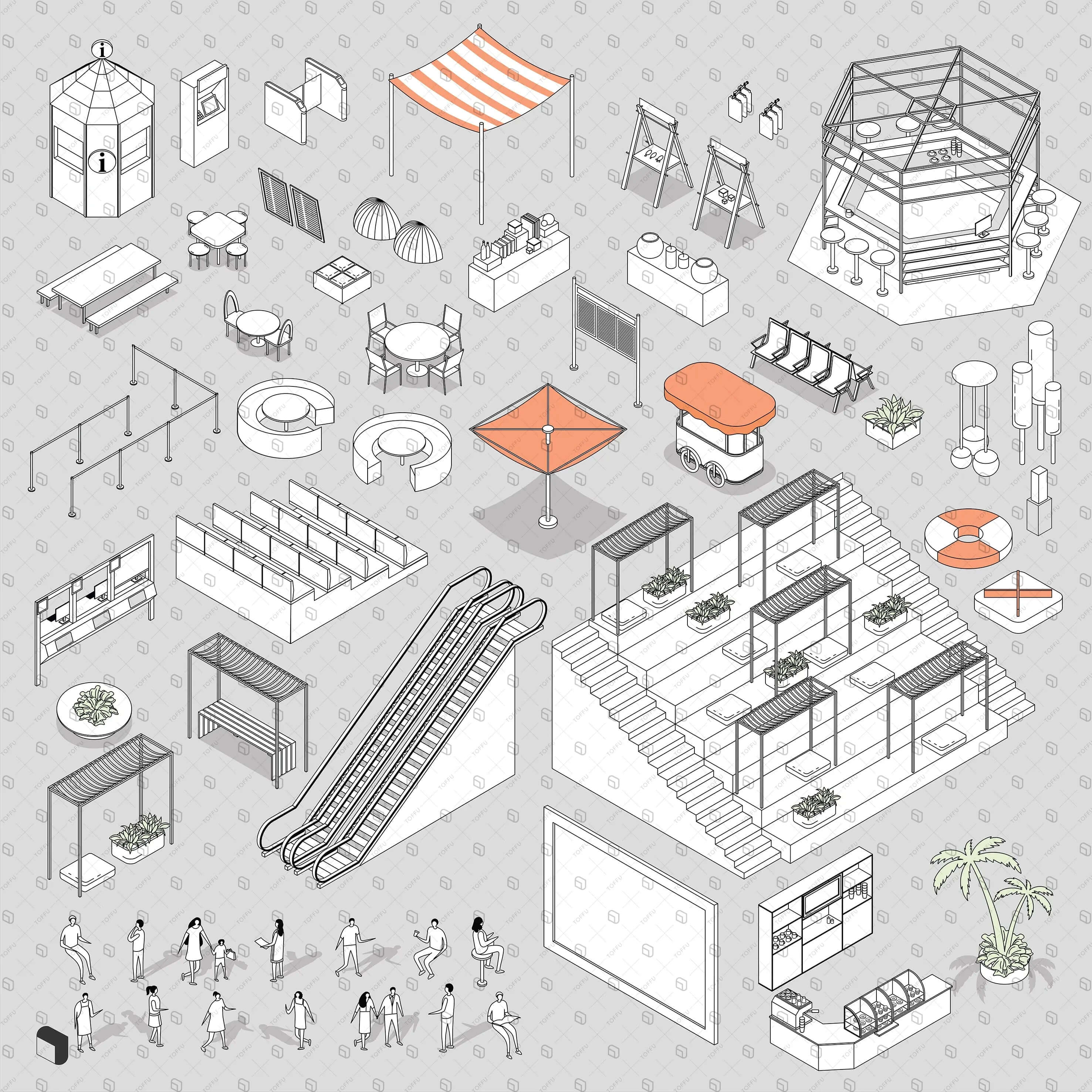 Axonometric Sketch Mall Digital Artwork drawings | Toffu Co