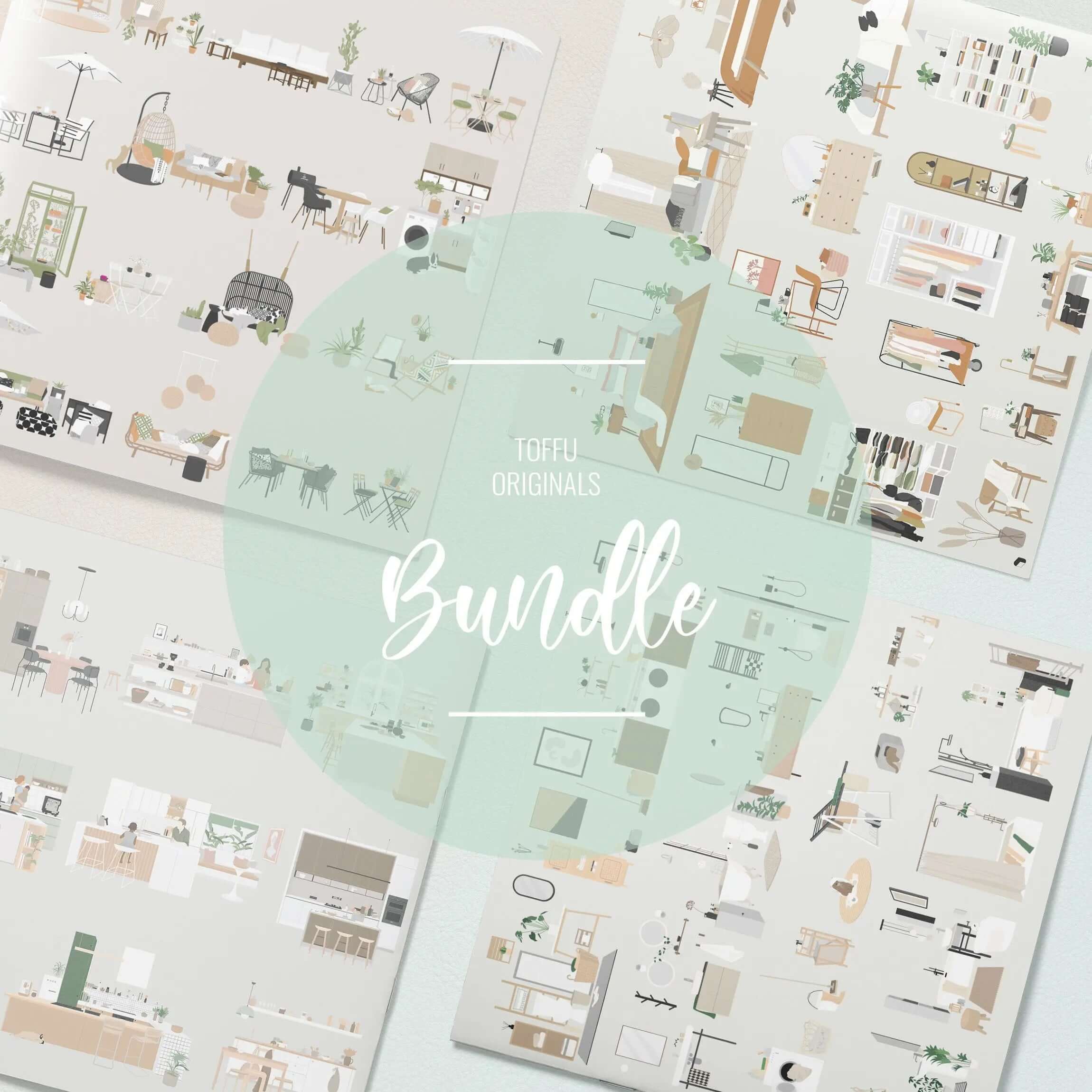 Flat Vector Interior Furniture Bundle Digital Artwork drawings | Toffu Co