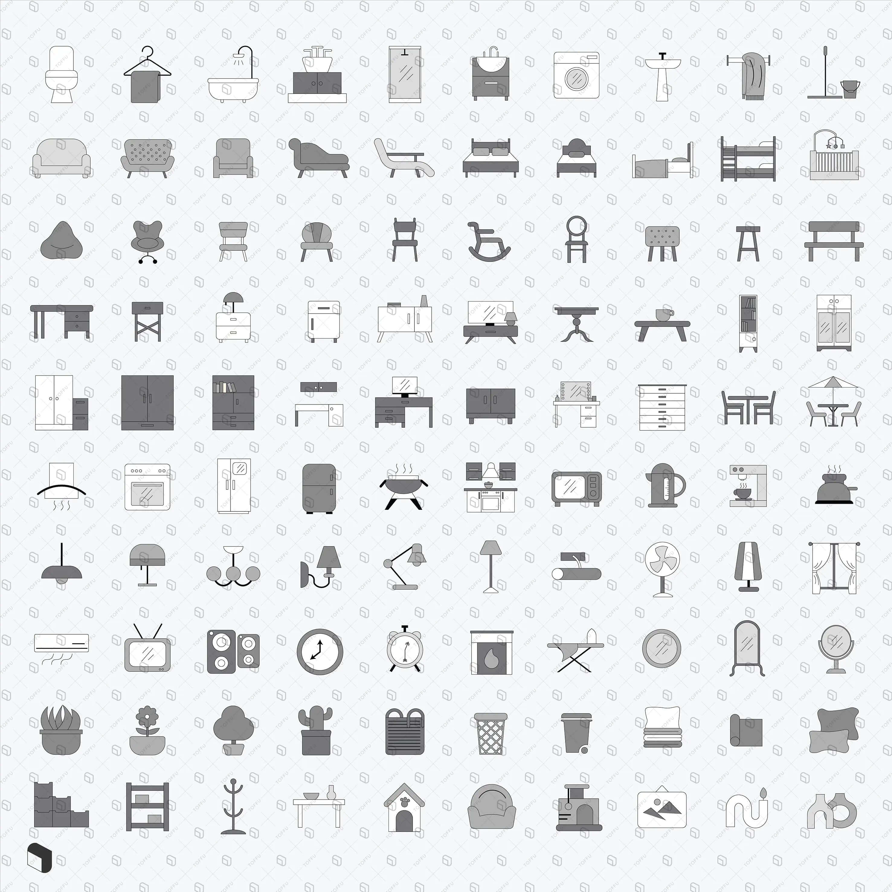 Cad Icon Basic Furniture Digital Artwork drawings | Toffu Co