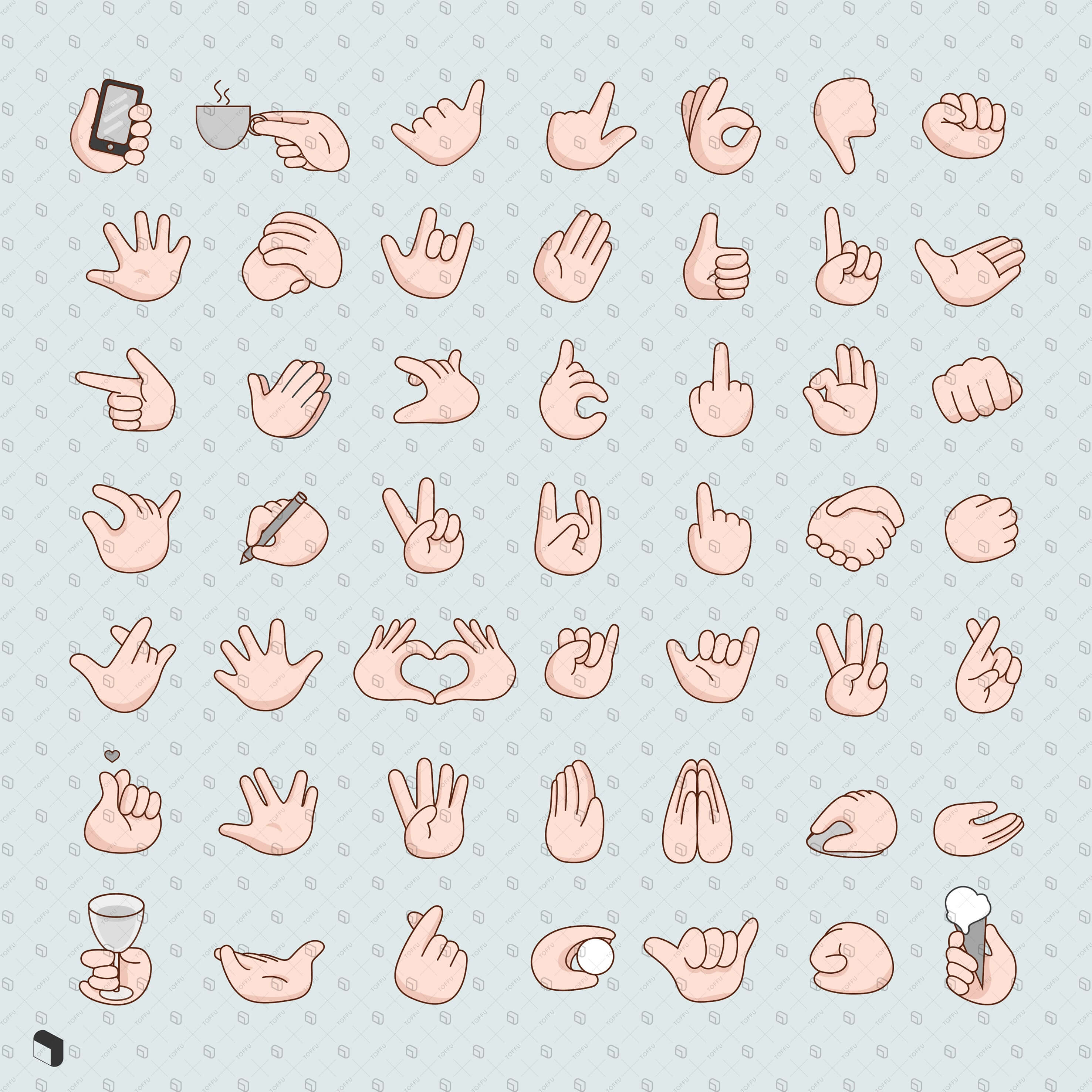 Flat Icon Cartoon Hands Digital Artwork drawings | Toffu Co