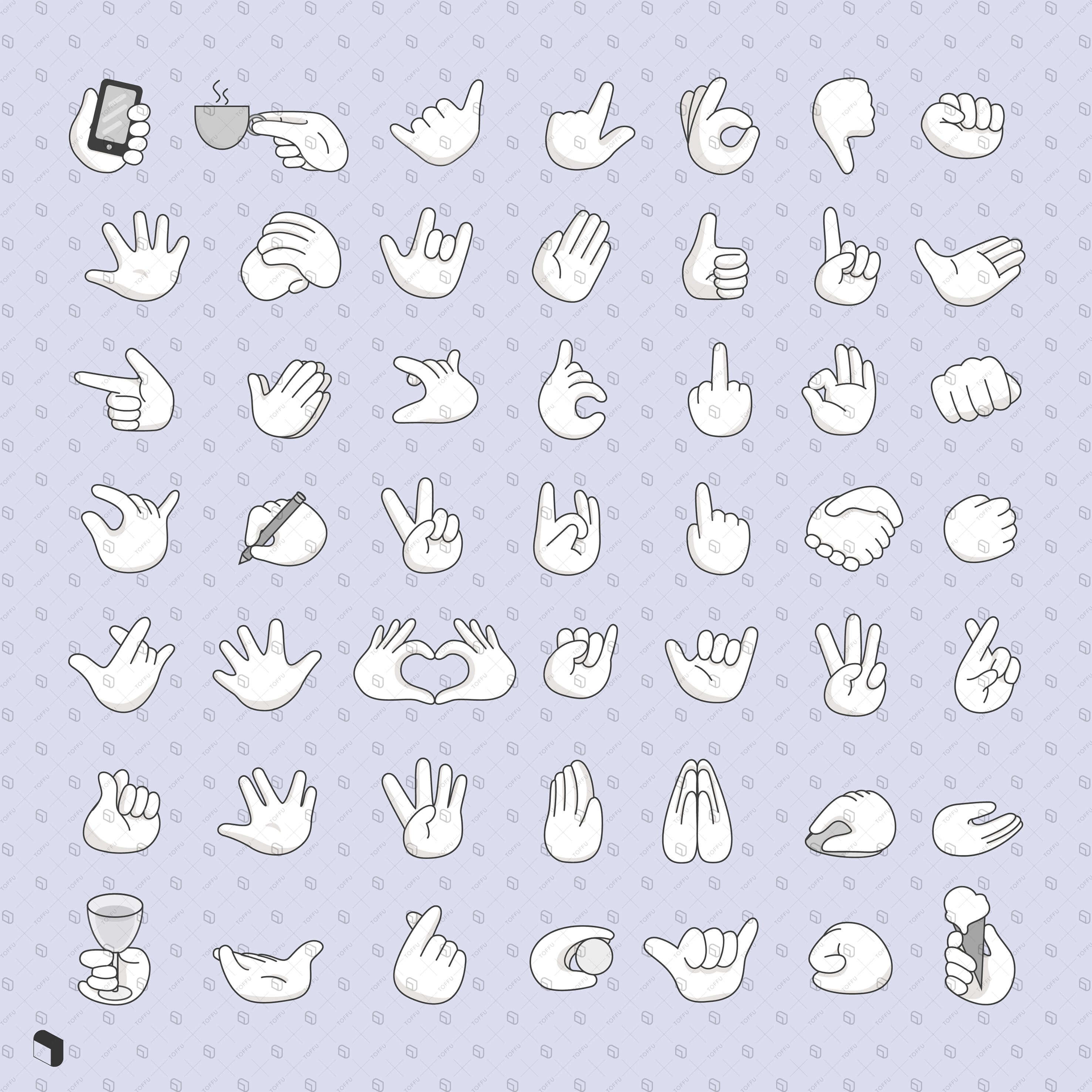 Flat Icon Cartoon Hands Digital Artwork drawings | Toffu Co