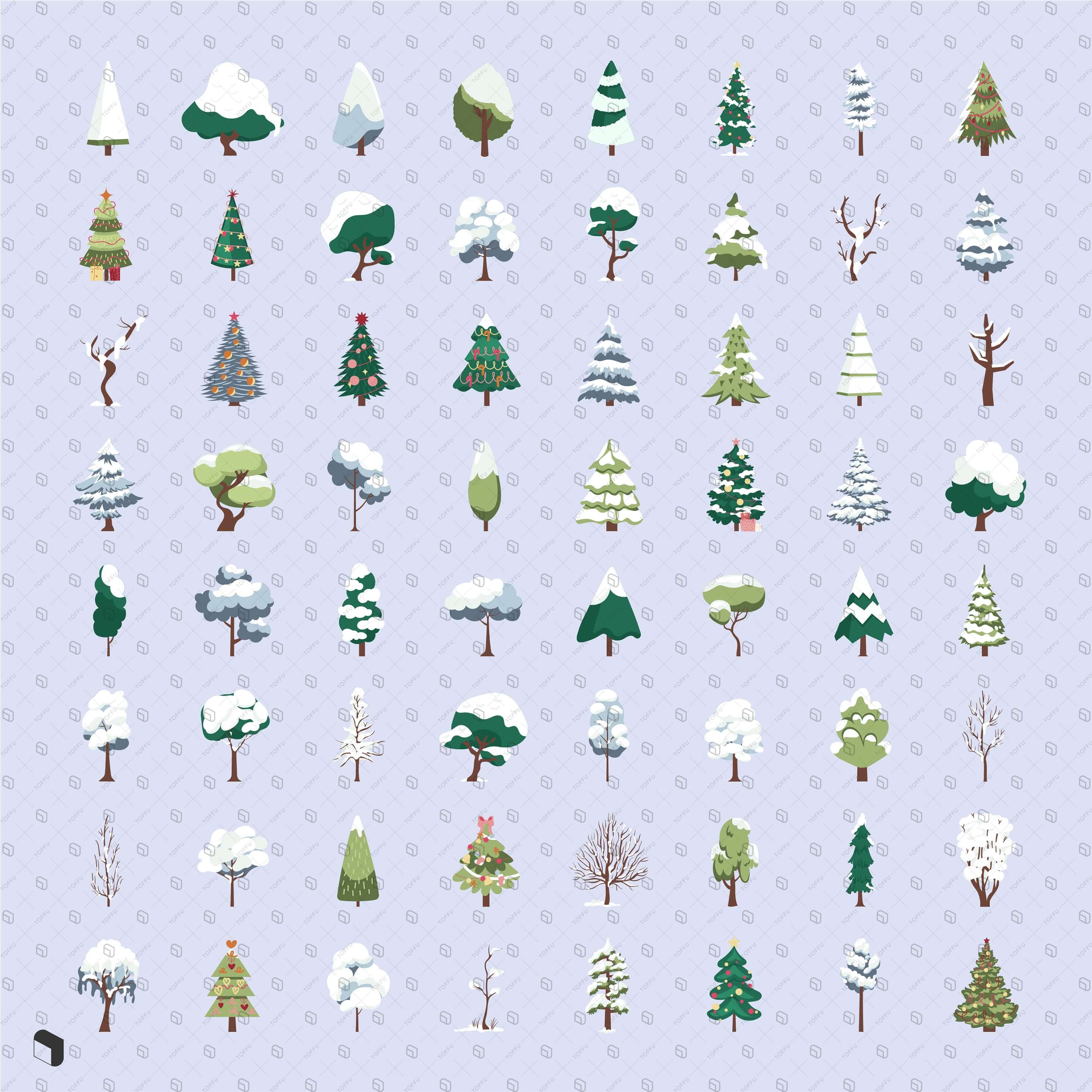Flat Icon Winter Trees Digital Artwork drawings | Toffu Co