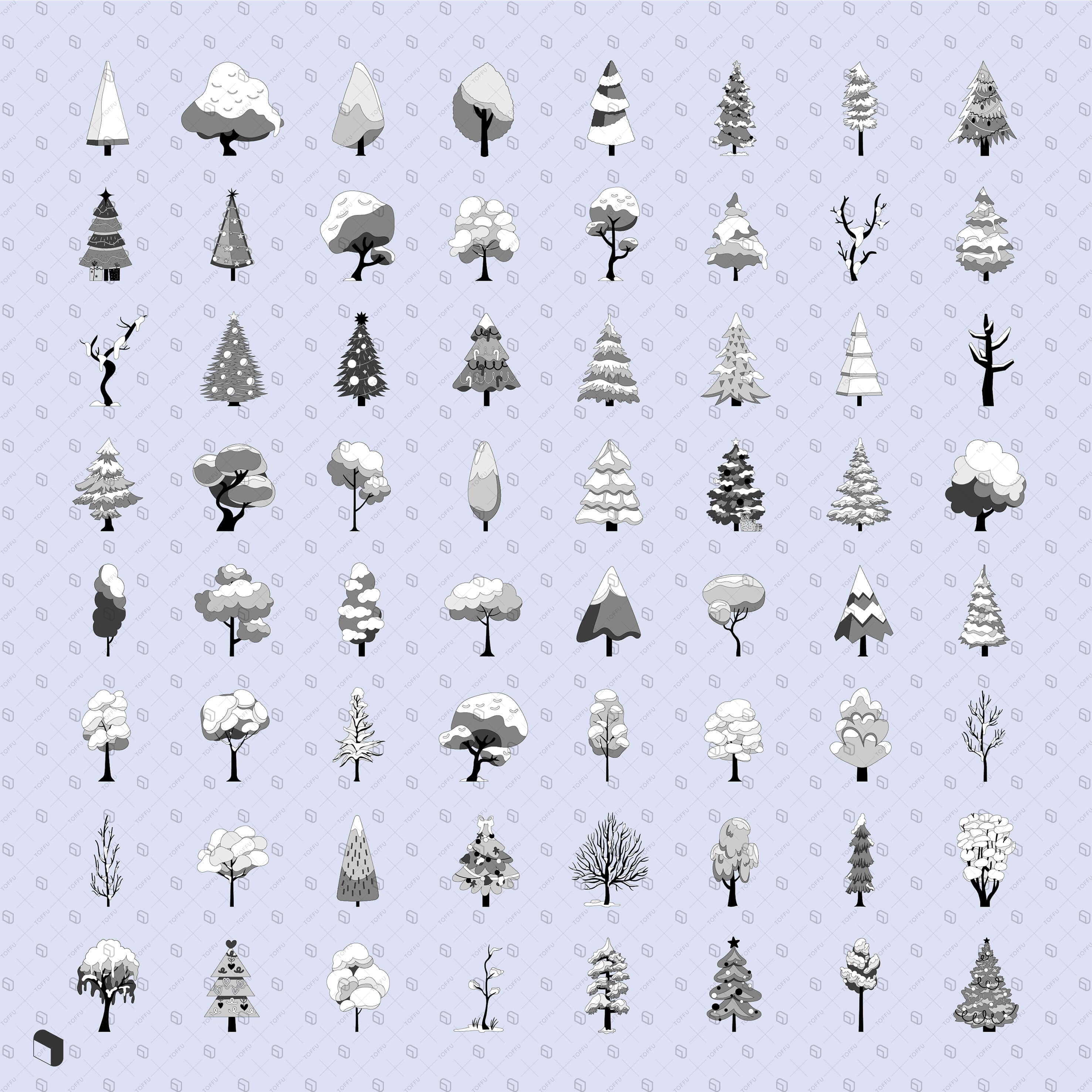 Flat Icon Winter Trees Digital Artwork drawings | Toffu Co