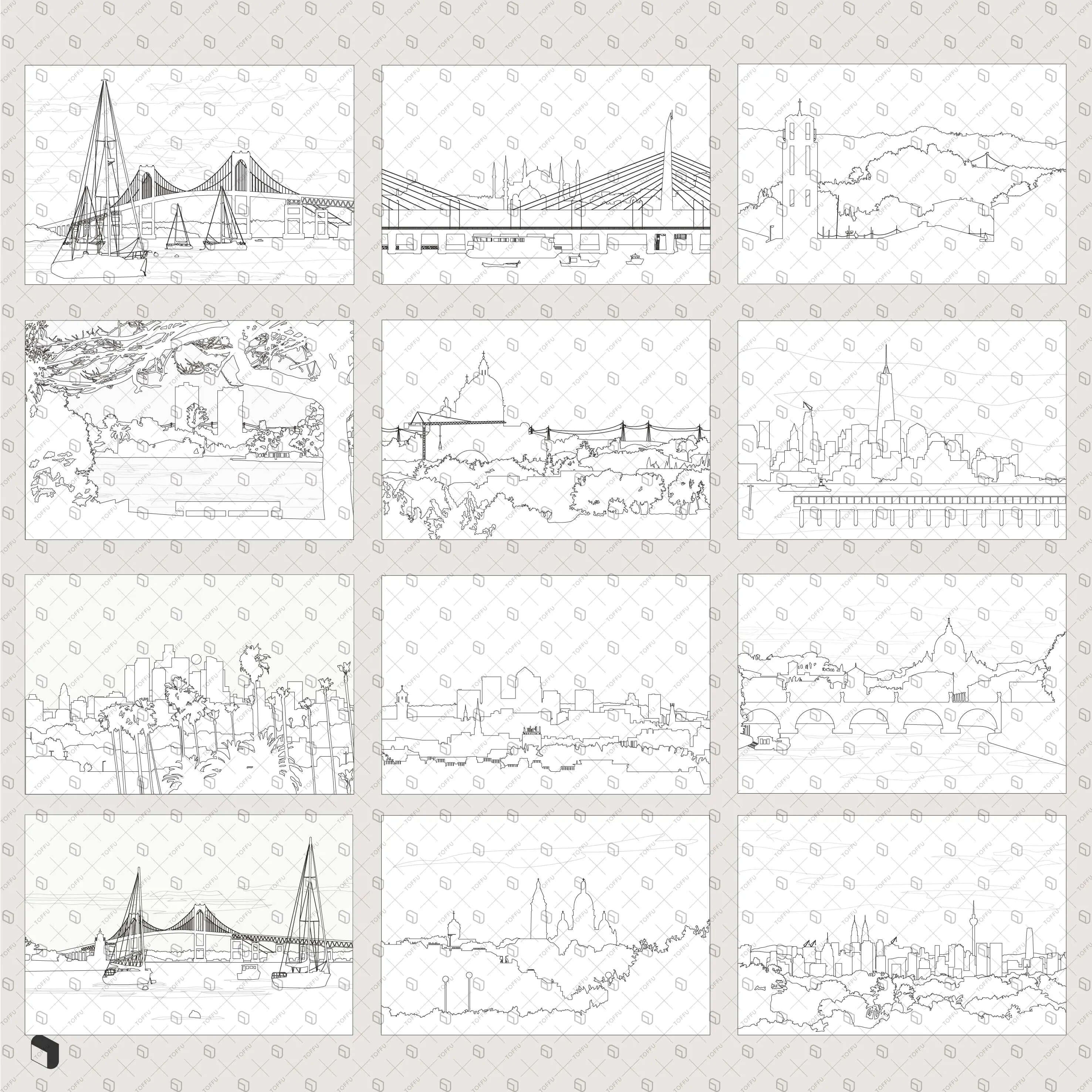 Flat Vector Background Urban Silhouettes Digital Artwork drawings | Toffu Co