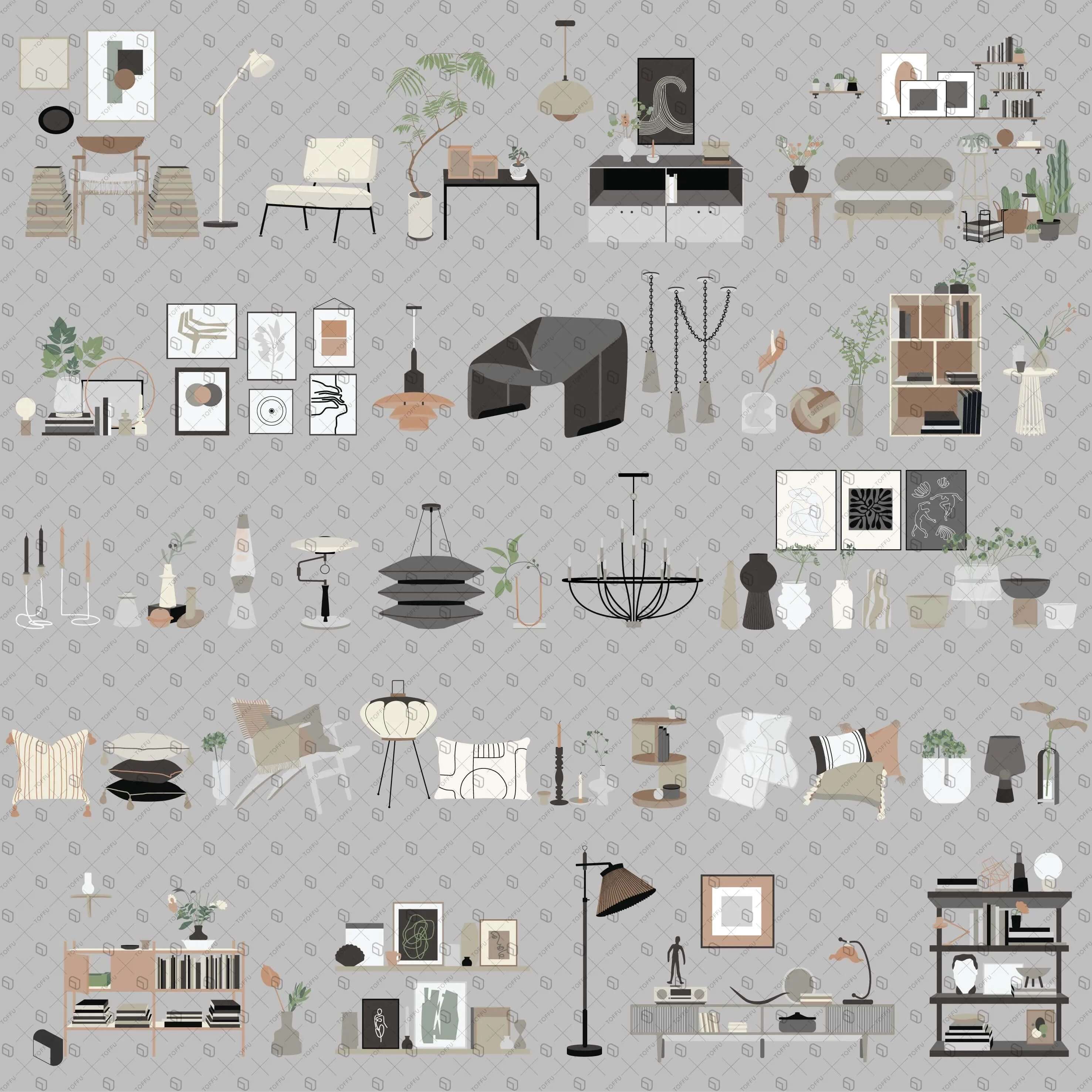 Flat Vector Decorative Objects 3 Digital Artwork drawings | Toffu Co