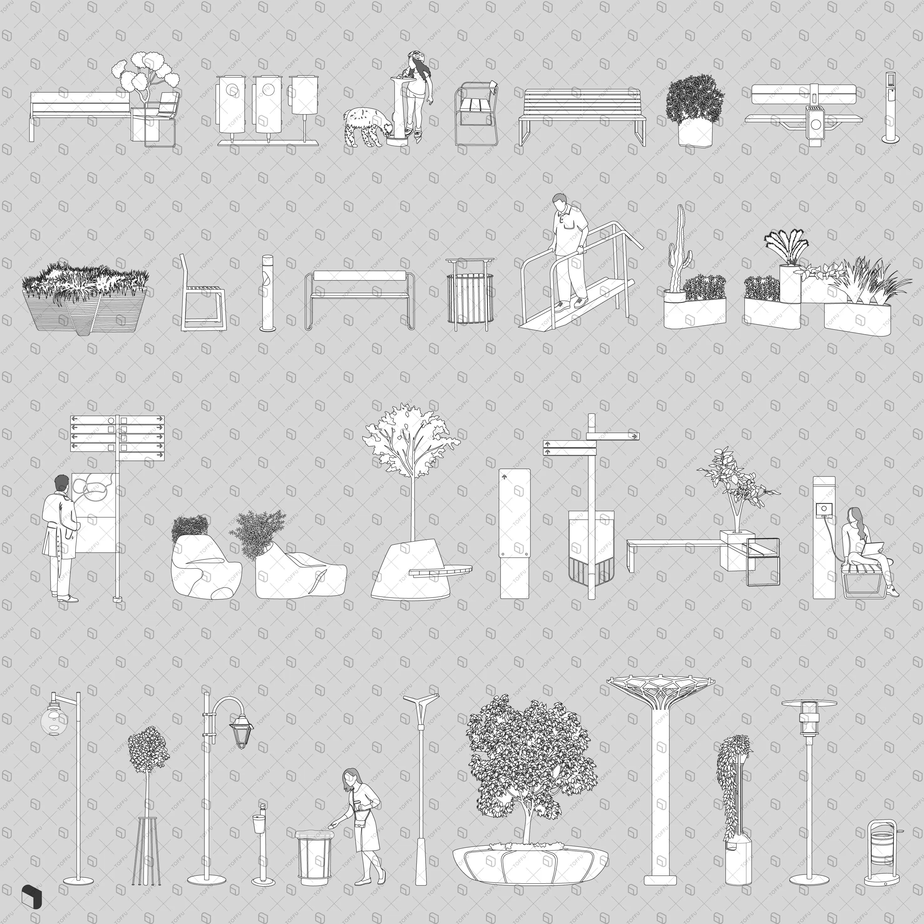 Flat Vector Urban Furniture Digital Artwork drawings | Toffu Co