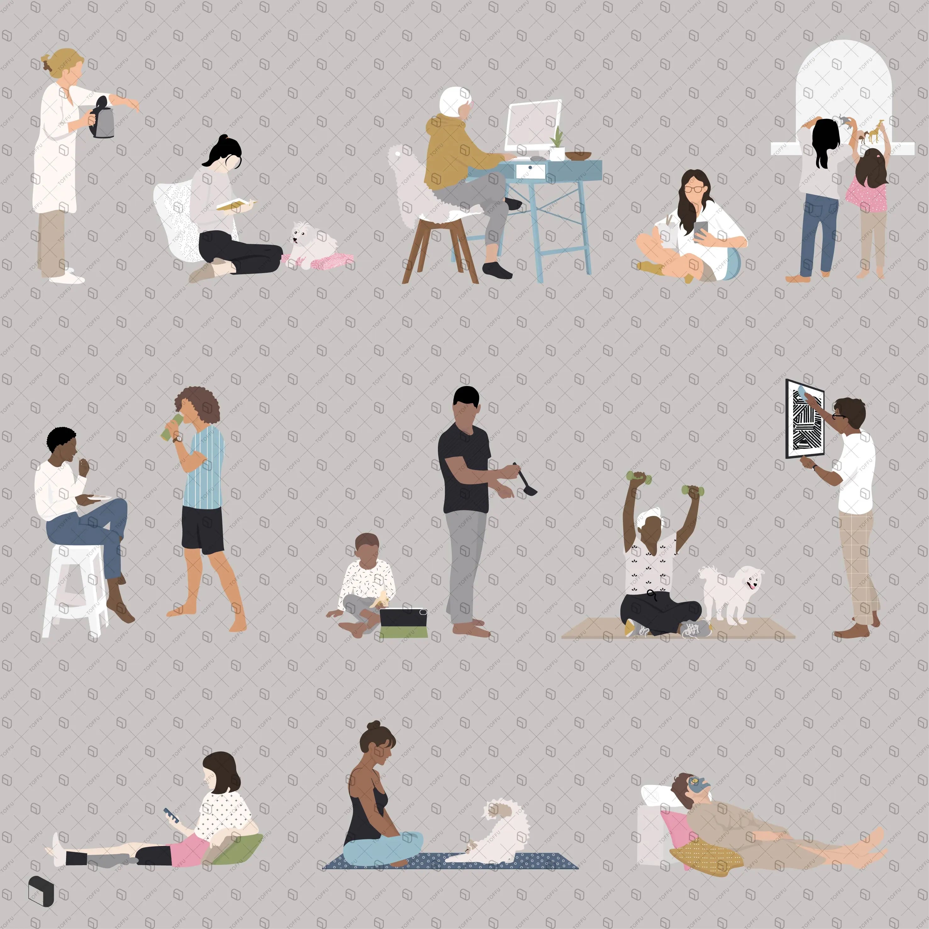 Flat Vector People 32 Digital Artwork drawings | Toffu Co