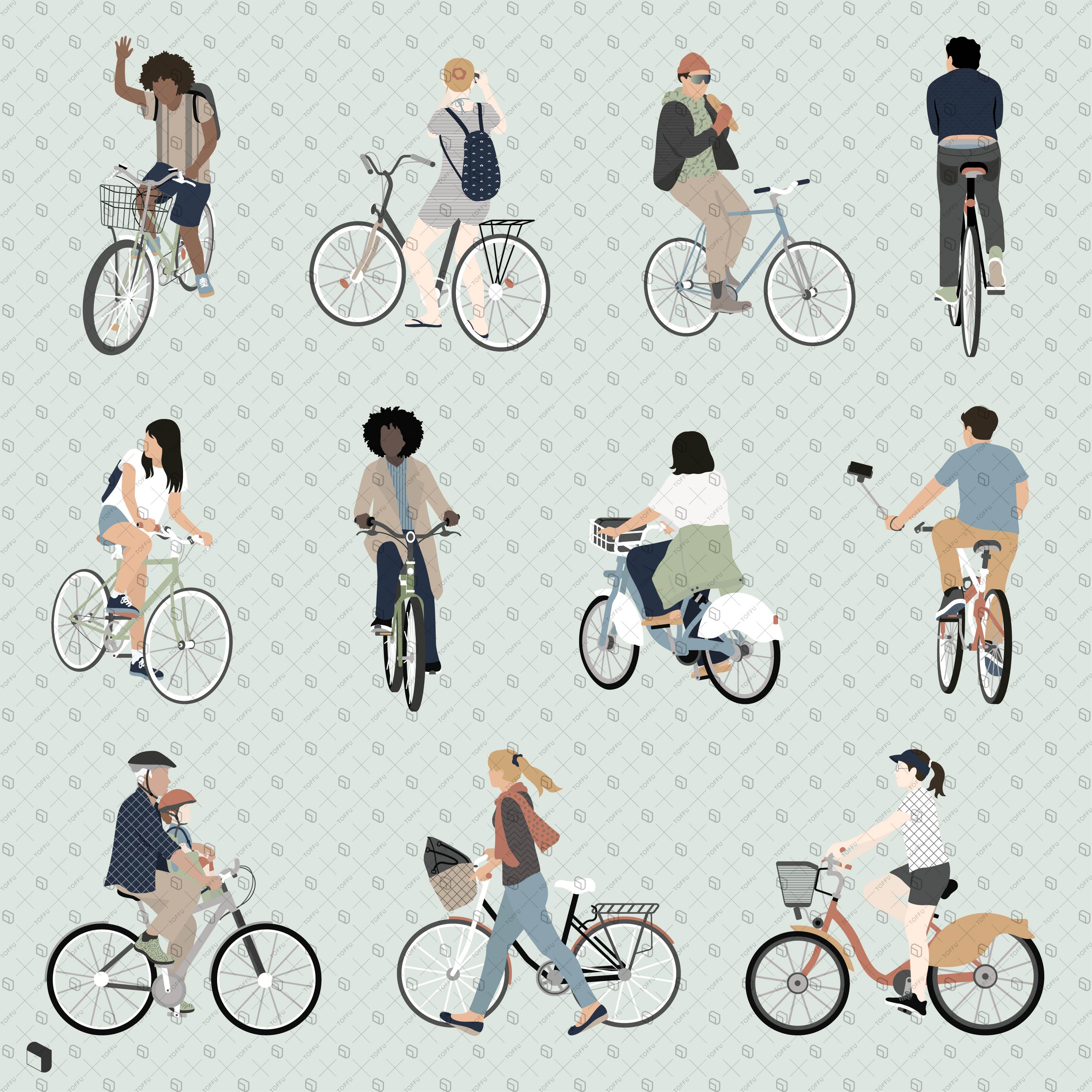 Flat Vector Cyclist People 3 PNG - Toffu Co