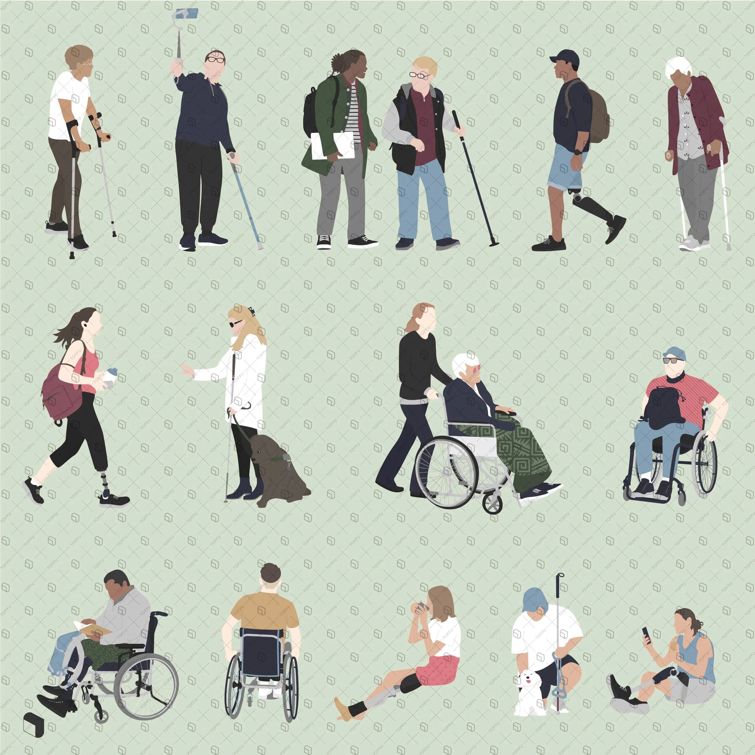 Flat Vector Disabled People 3 Digital Artwork drawings | Toffu Co