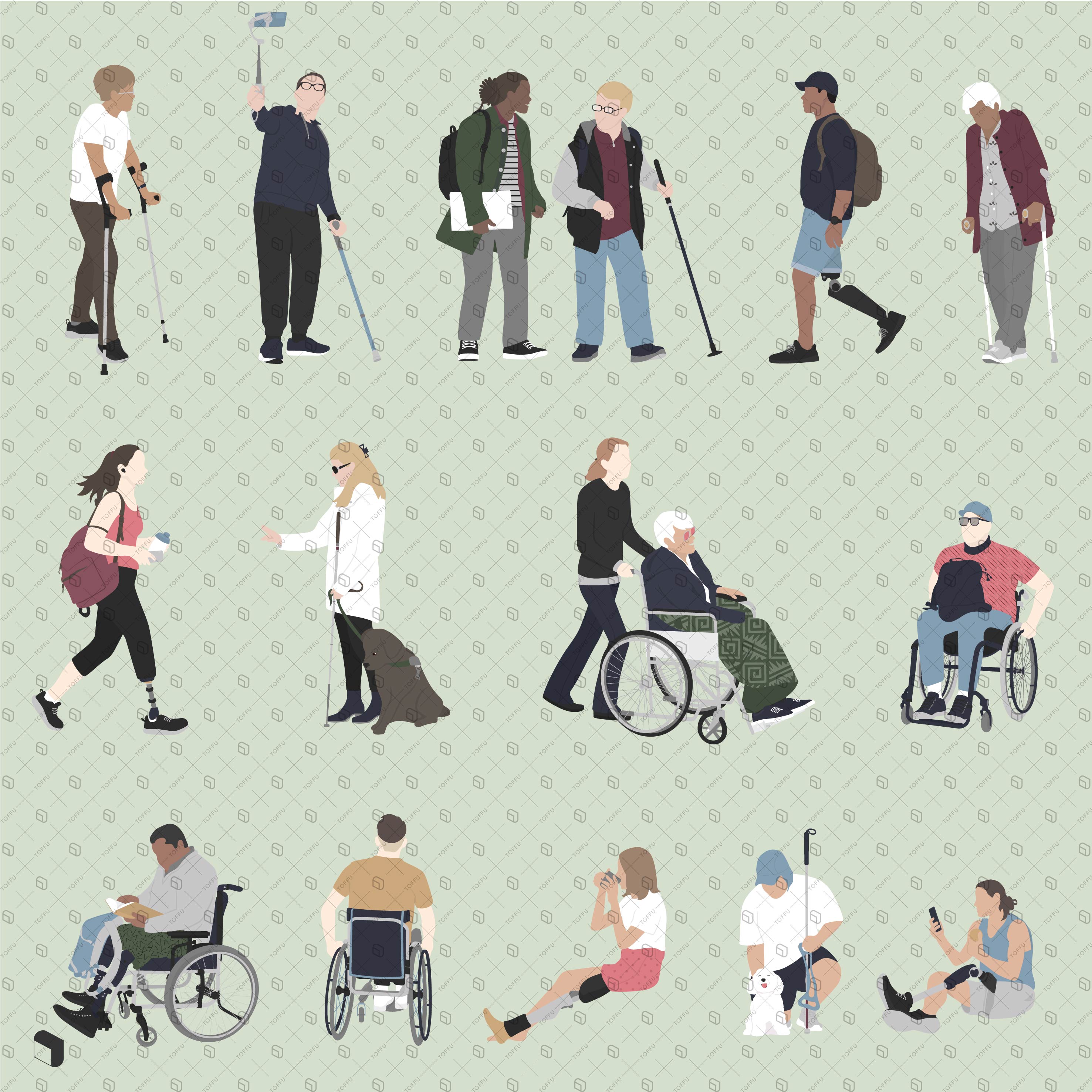 Flat Vector Disabled People 3 PNG - Toffu Co