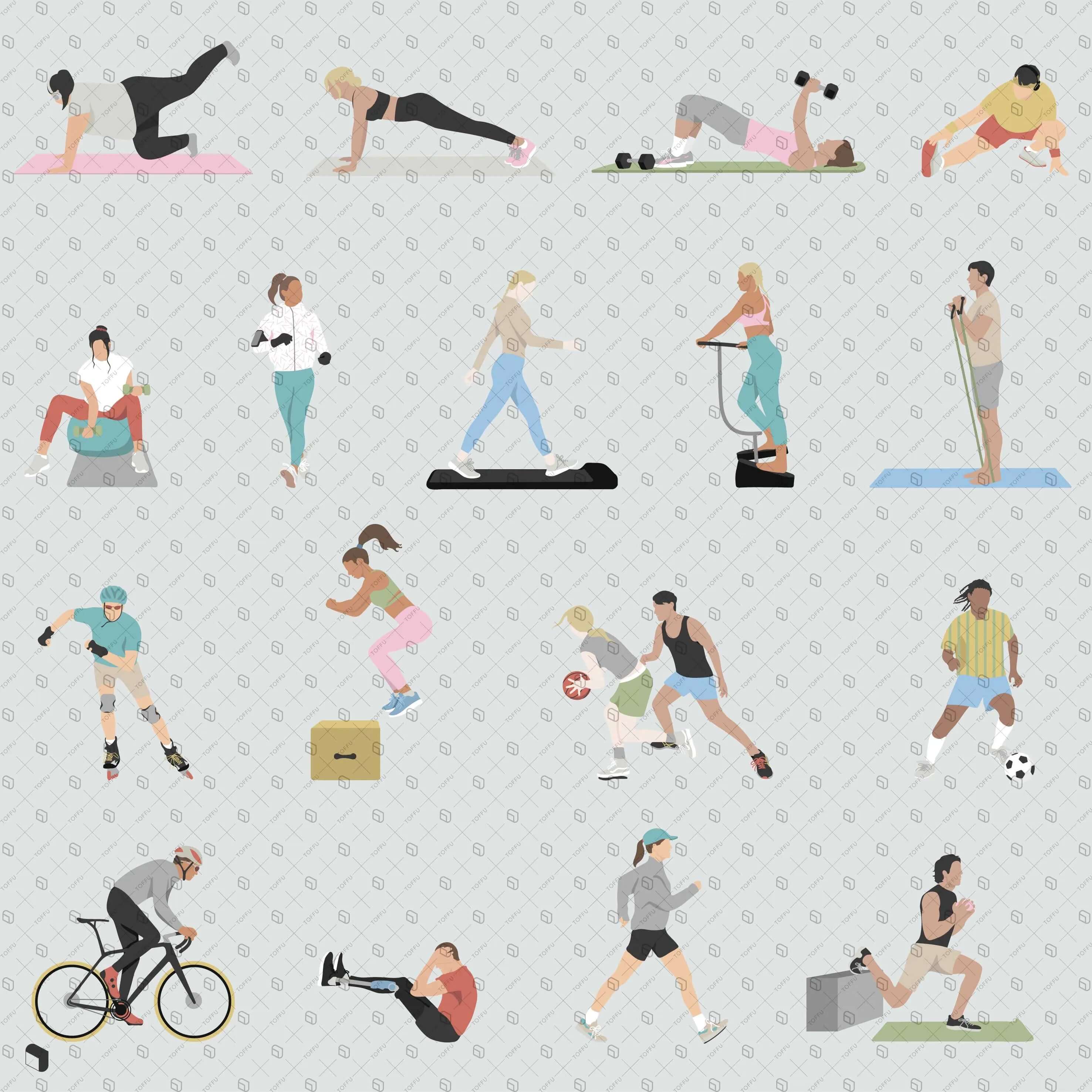 Flat Vector Exercising People Digital Artwork drawings | Toffu Co