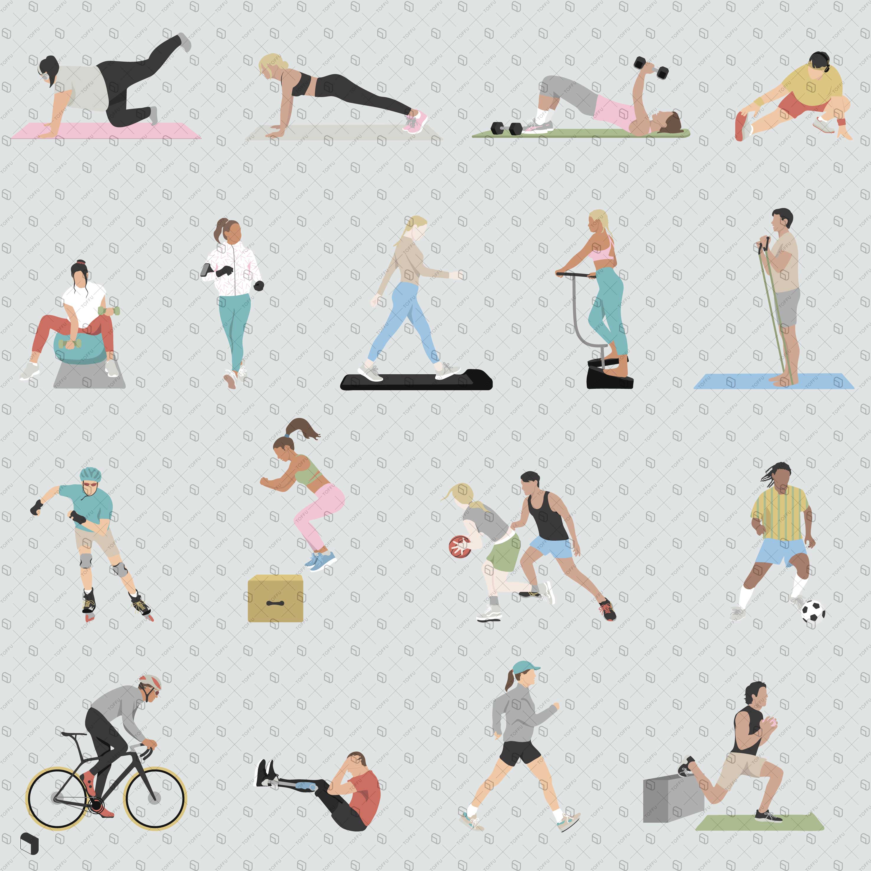 Flat Vector Exercising People PNG - Toffu Co