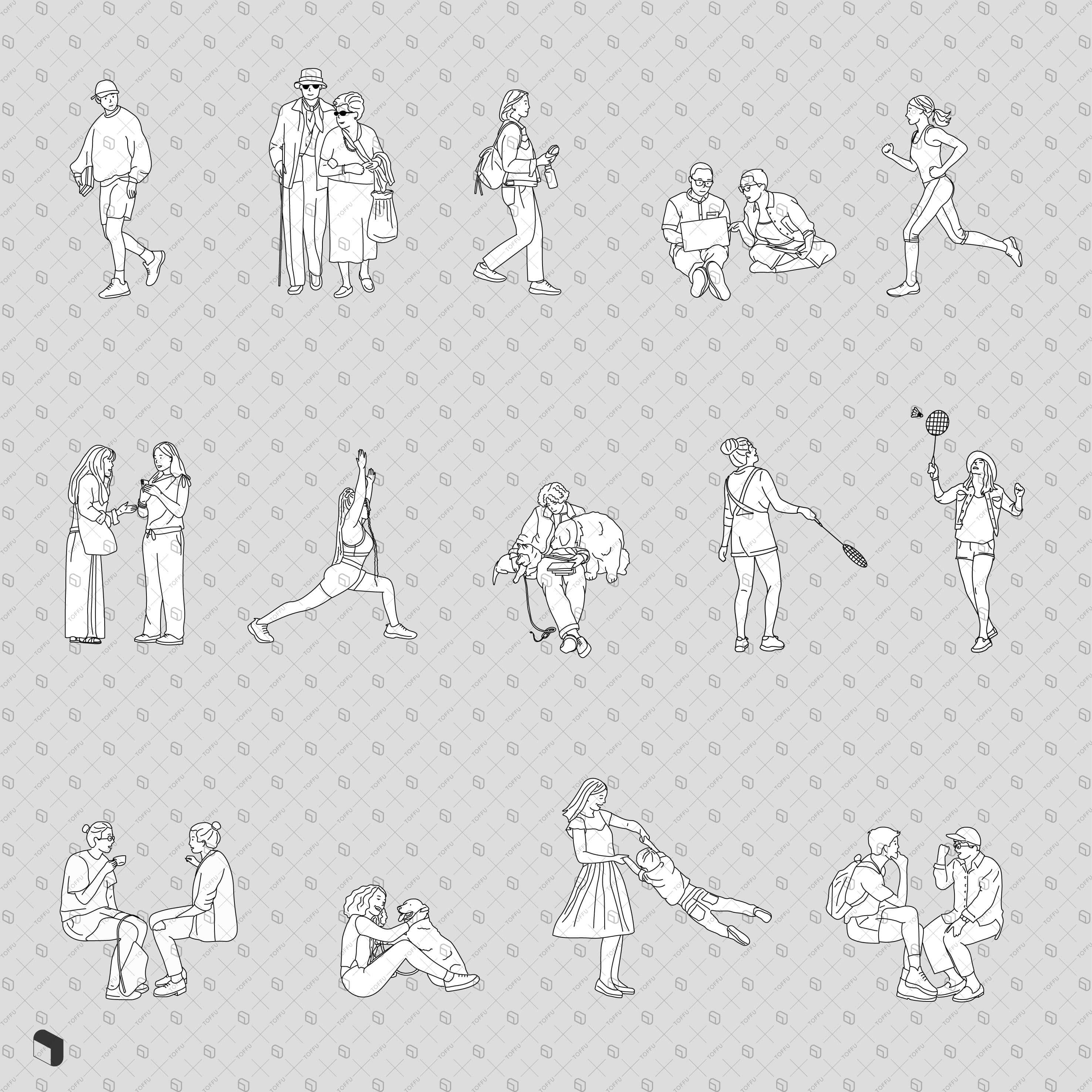 Flat Vector Freehand People 12 Digital Artwork drawings | Toffu Co