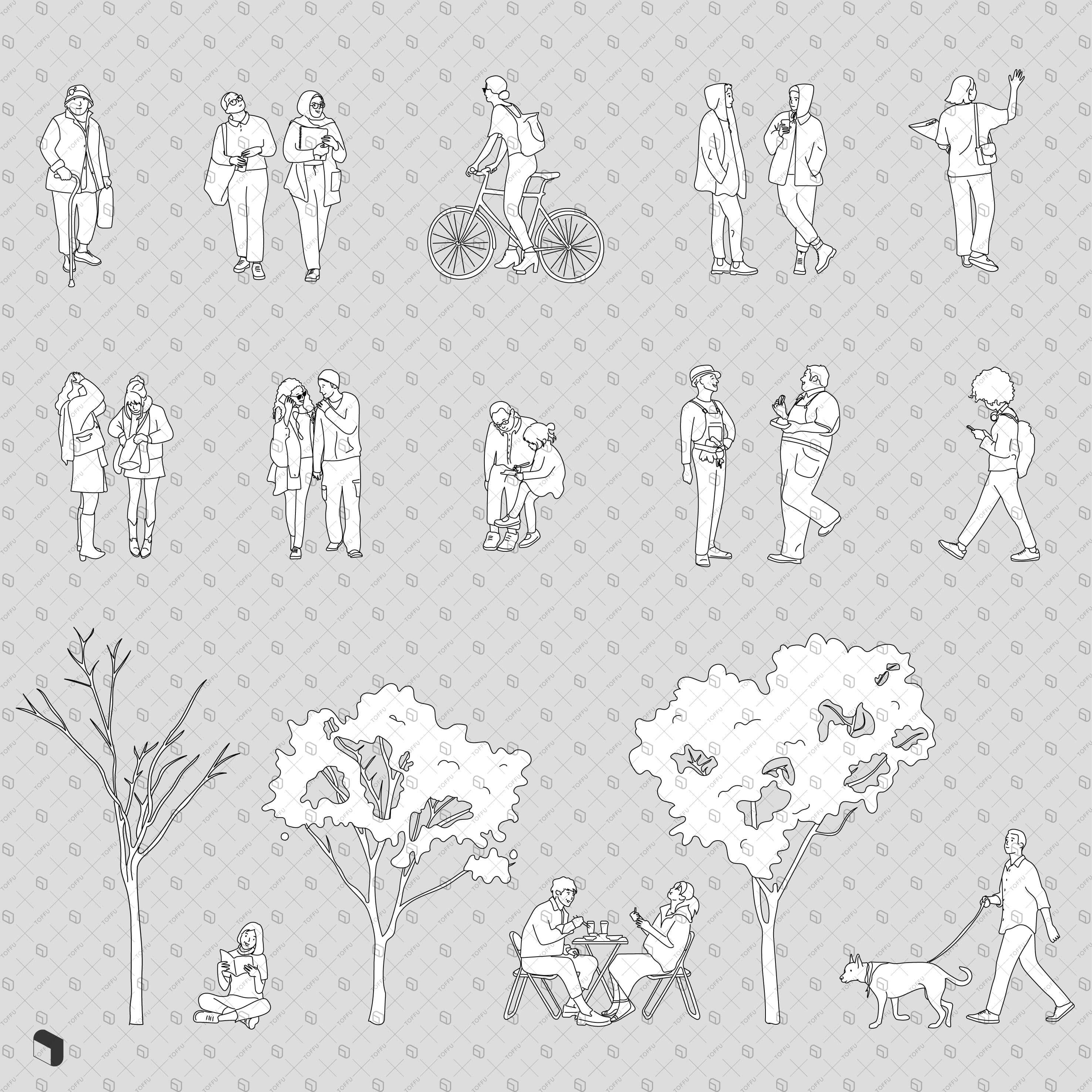 Flat Vector Freehand People 13 Digital Artwork drawings | Toffu Co