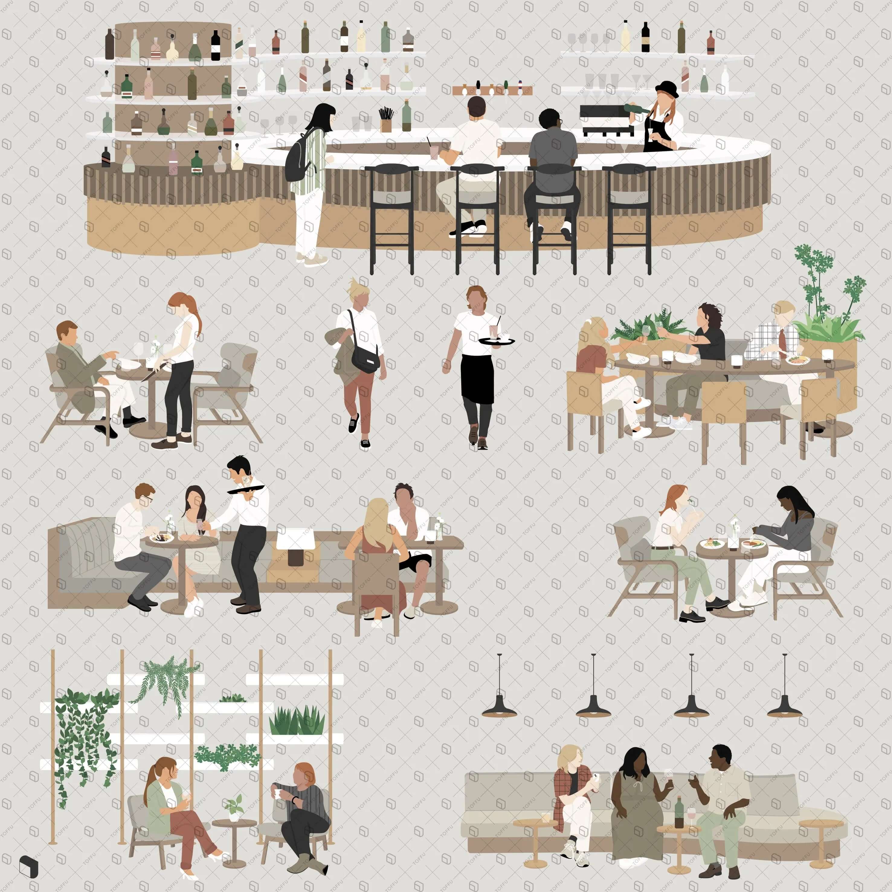 Flat Vector Bistro Digital Artwork drawings | Toffu Co