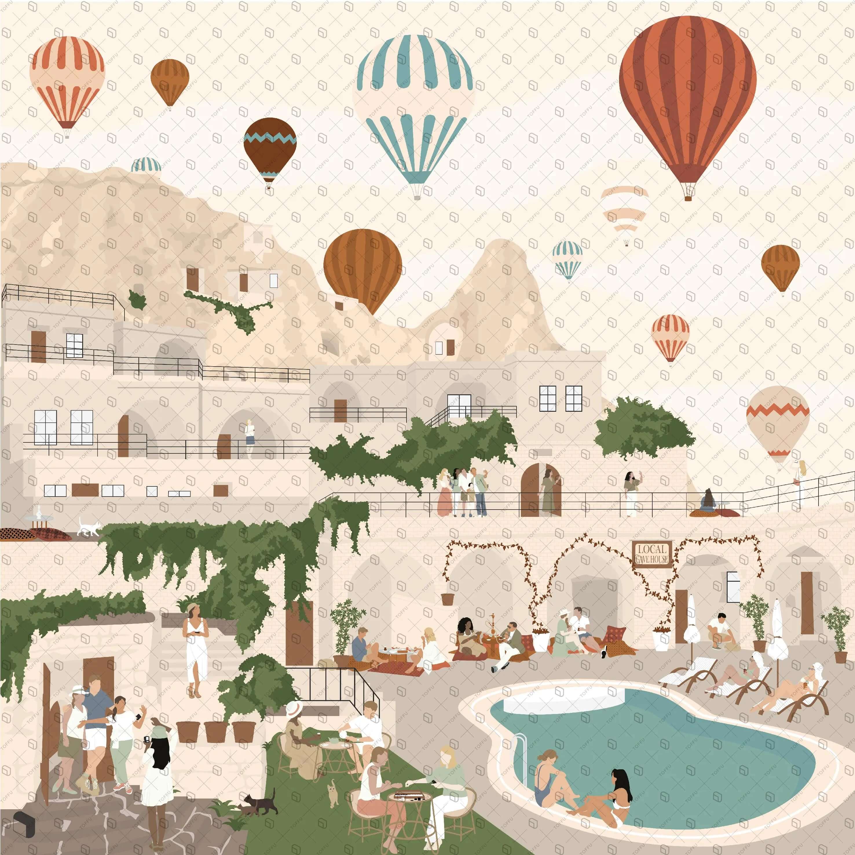 Flat Vector Cappadocia Digital Artwork drawings | Toffu Co