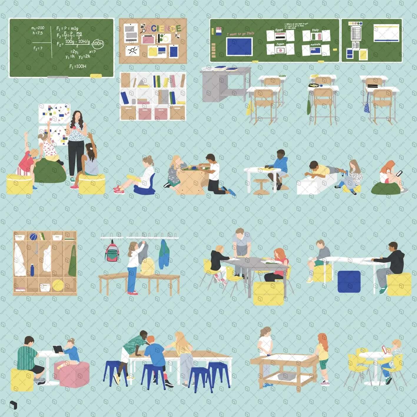 Flat Vector Classroom Digital Artwork drawings | Toffu Co