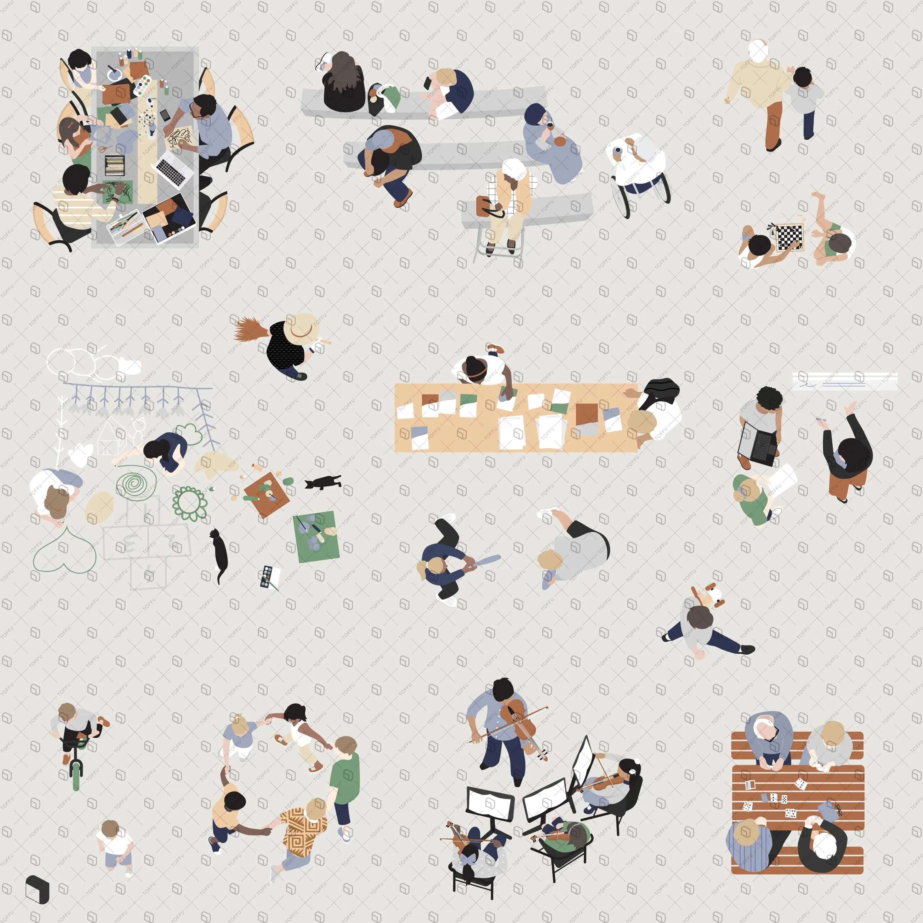 Flat Vector Community Center Top View Digital Artwork drawings | Toffu Co