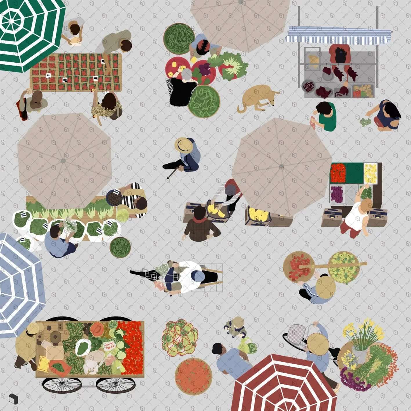 Flat Vector Farmers Market Top View Digital Artwork drawings | Toffu Co