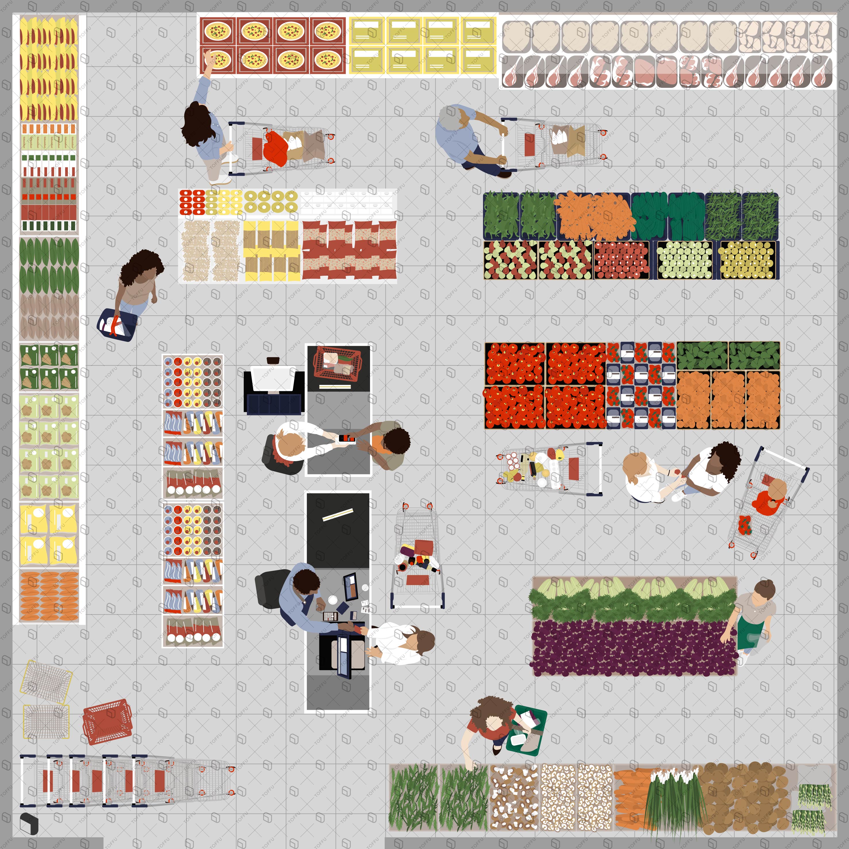 Flat Vector Grocery Store Top View PNG - Toffu Co