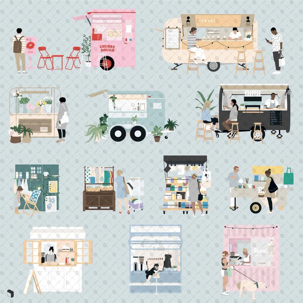 Flat Vector Market Stalls Digital Artwork drawings | Toffu Co