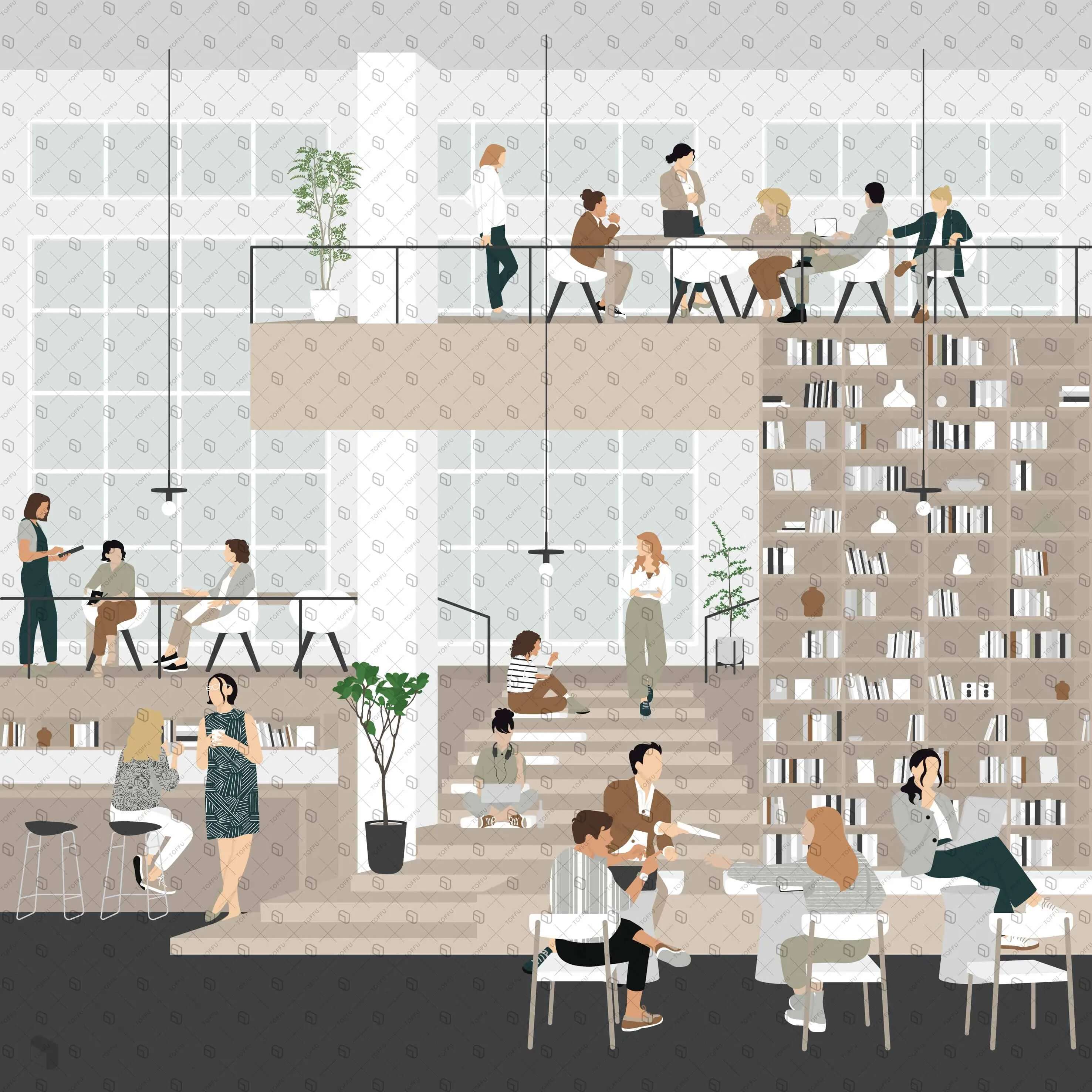 Flat Vector Office Lounge Zone Digital Artwork drawings | Toffu Co