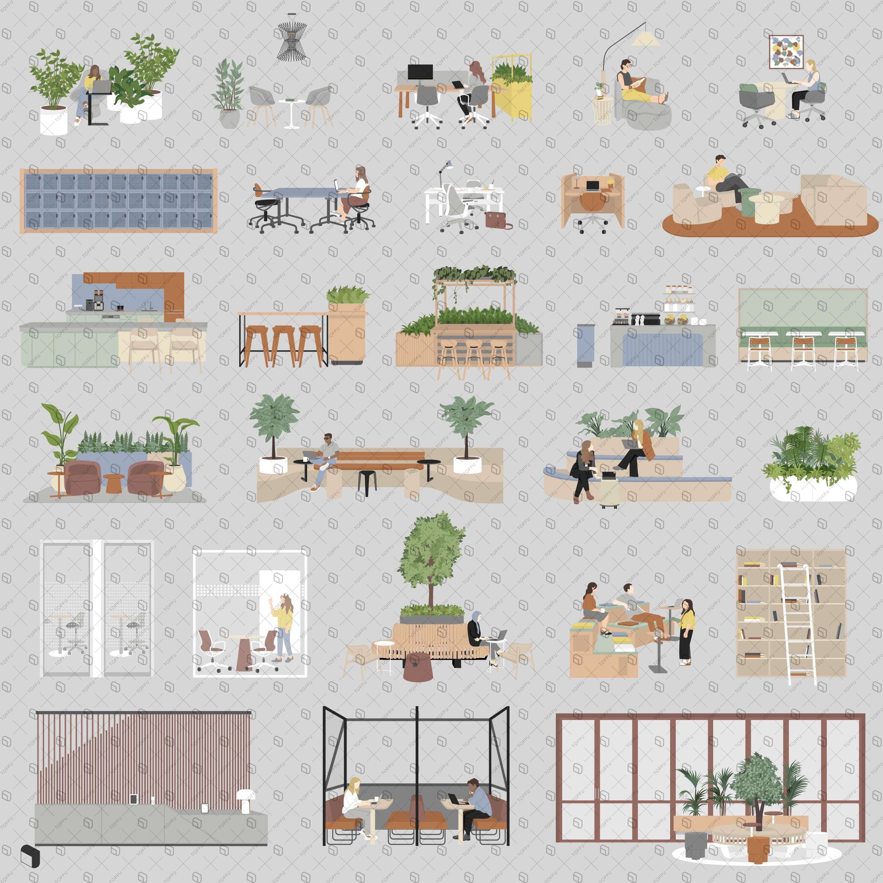 Flat Vector Office Setups 2 Digital Artwork drawings | Toffu Co