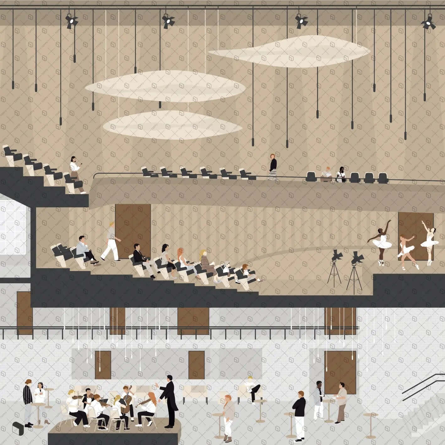 Flat Vector Performance Hall Zone Digital Artwork drawings | Toffu Co