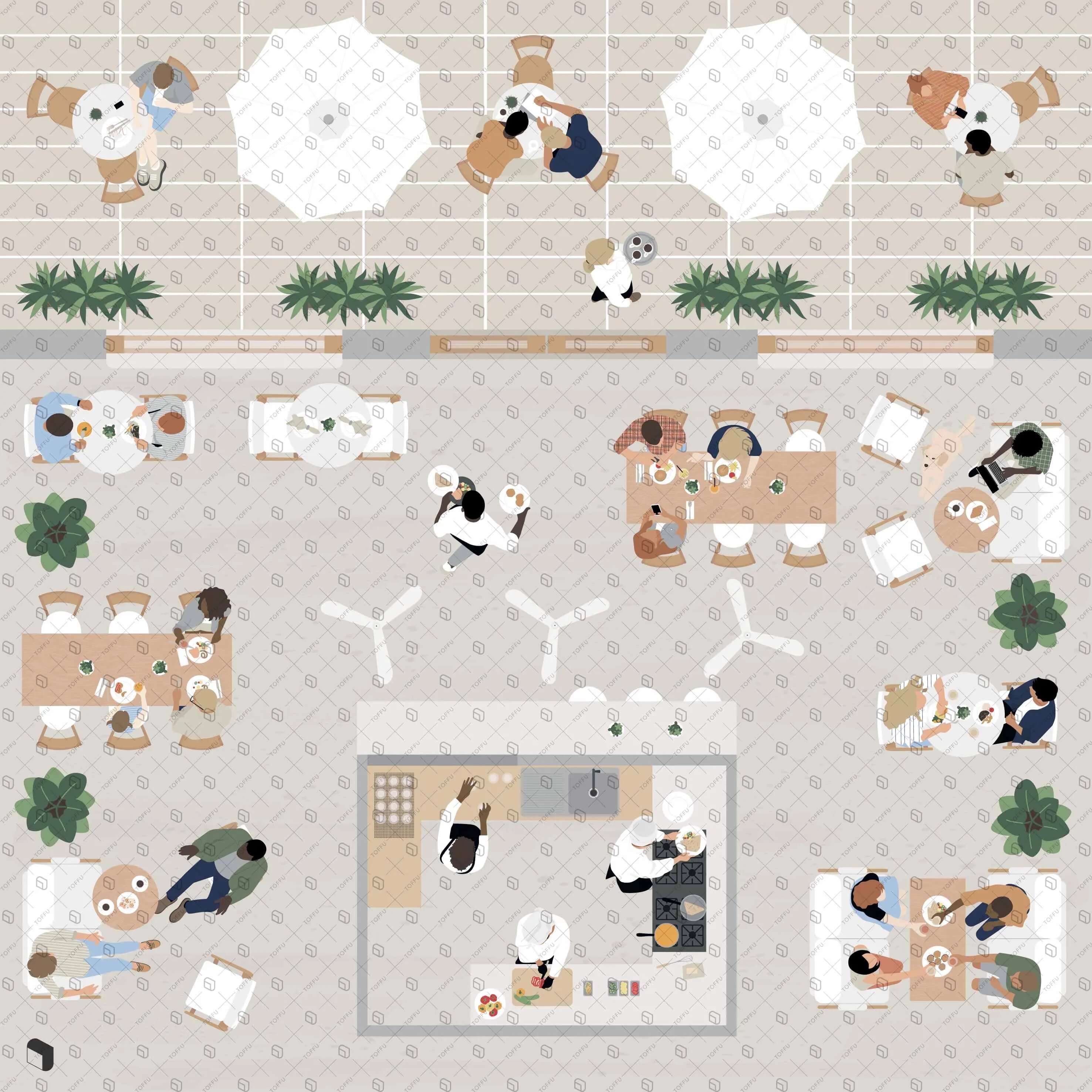 Flat Vector Restaurant Top View Digital Artwork drawings | Toffu Co