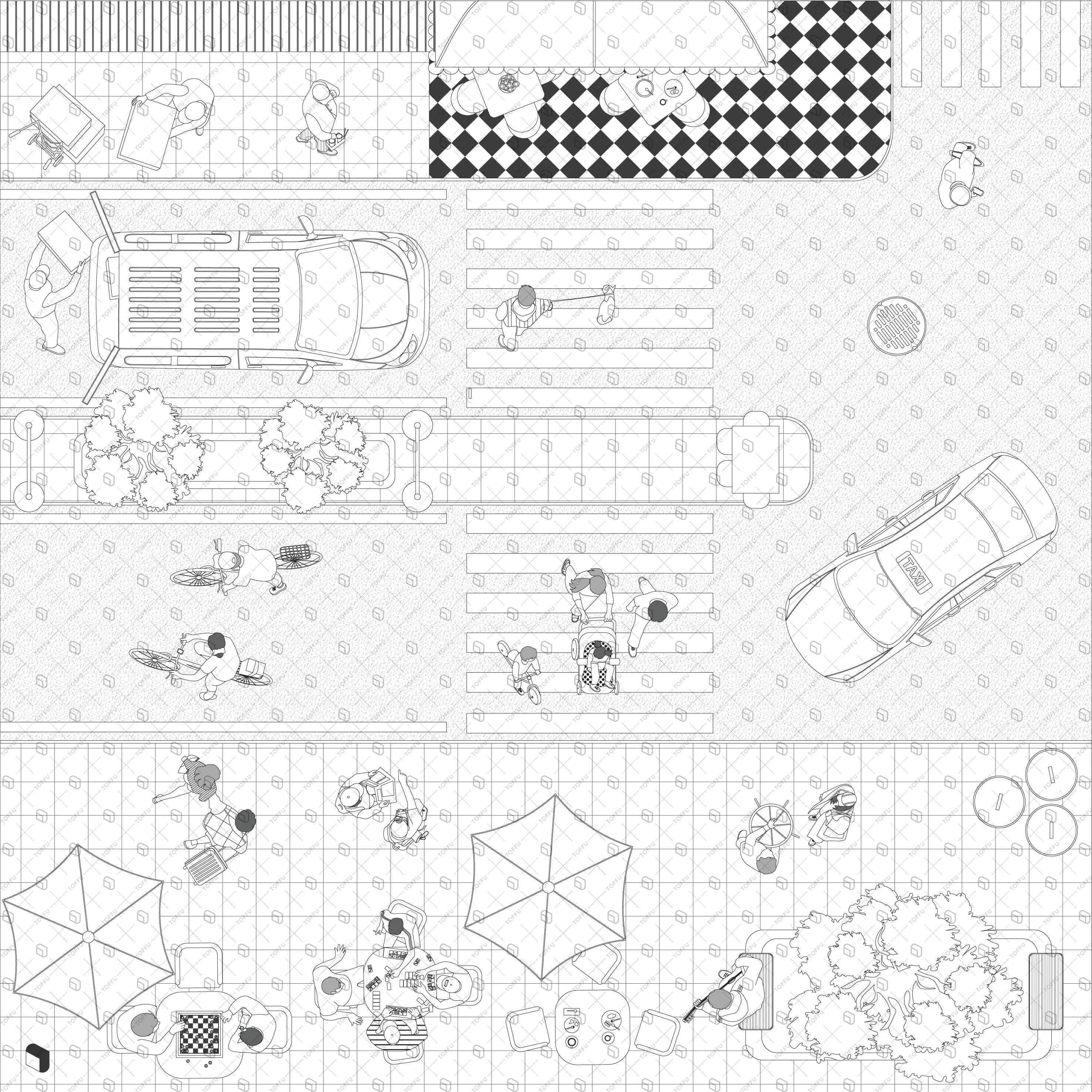 Flat Vector Street Top View Digital Artwork drawings | Toffu Co
