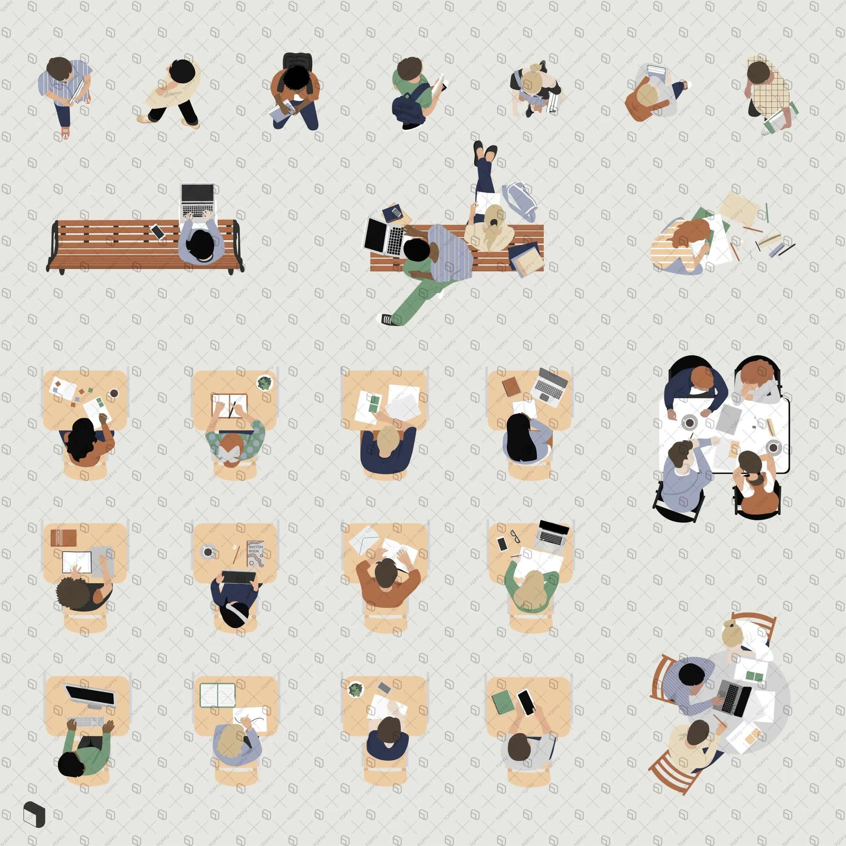 Flat Vector Students Top View Digital Artwork drawings | Toffu Co