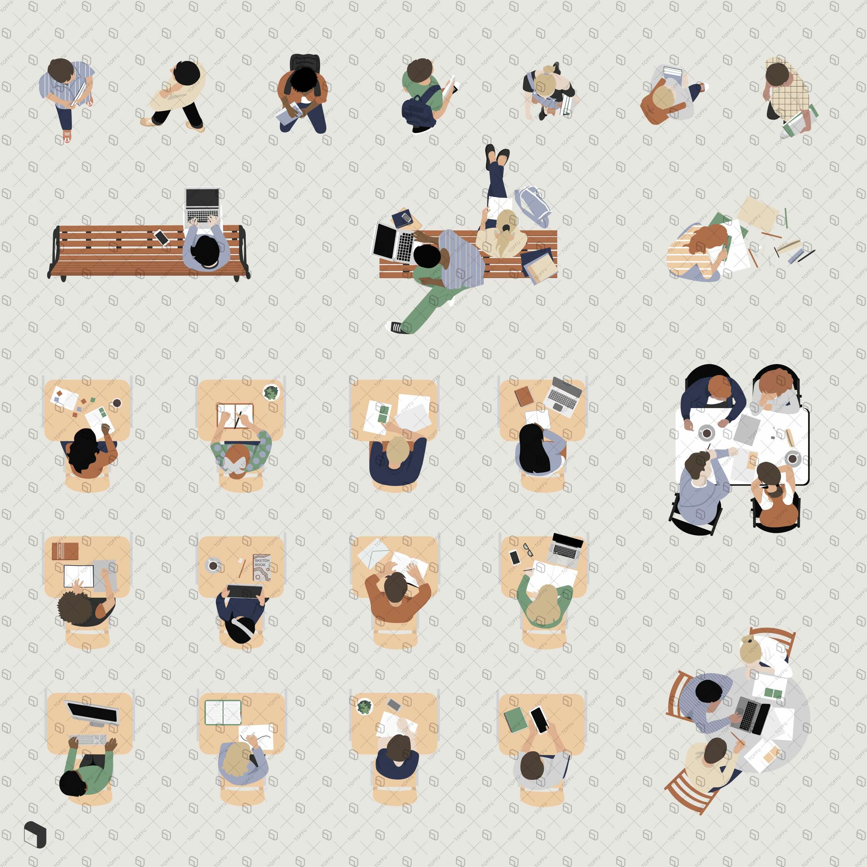 Flat Vector Students Top View PNG - Toffu Co