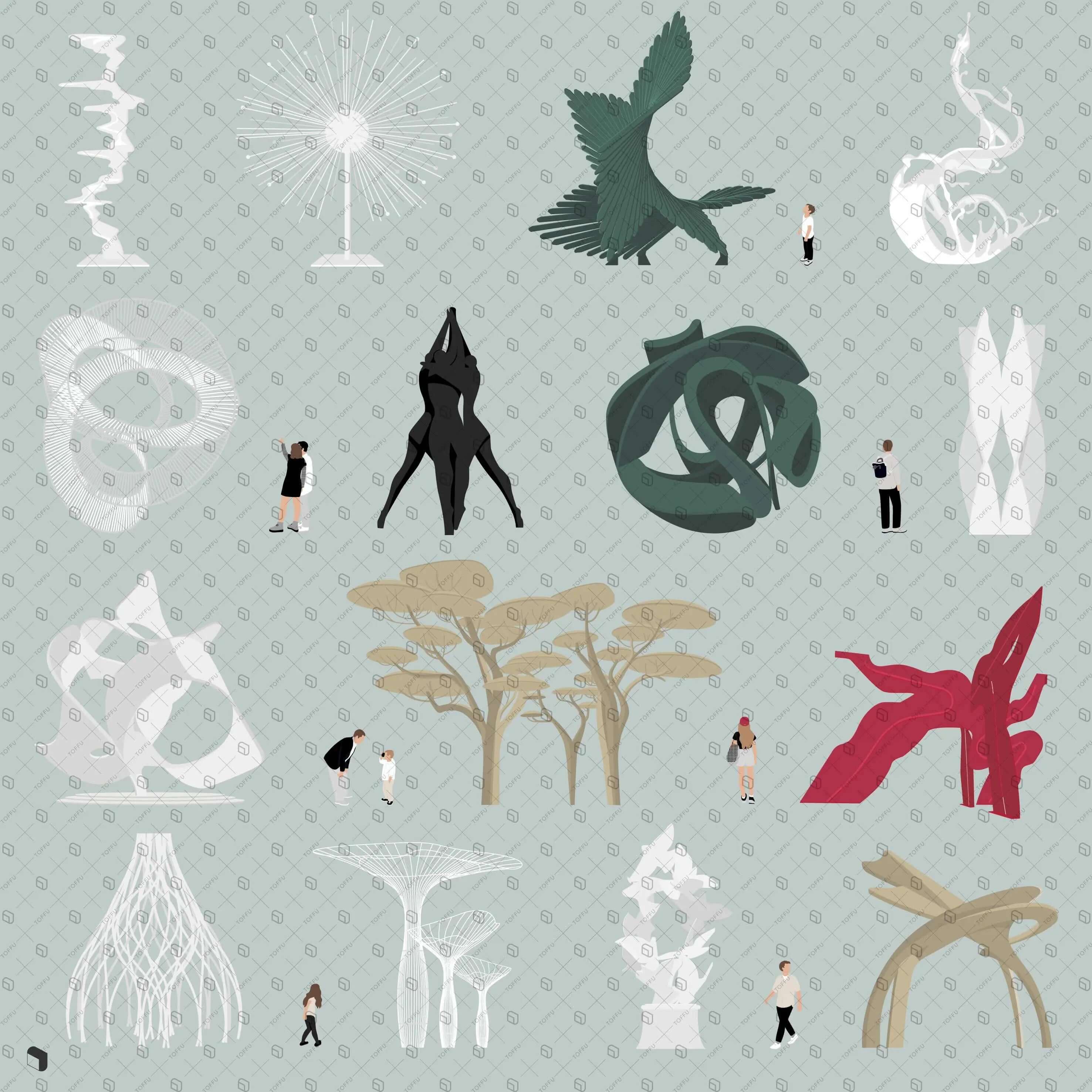 Flat Vector Urban Sculptures 2 Digital Artwork drawings | Toffu Co