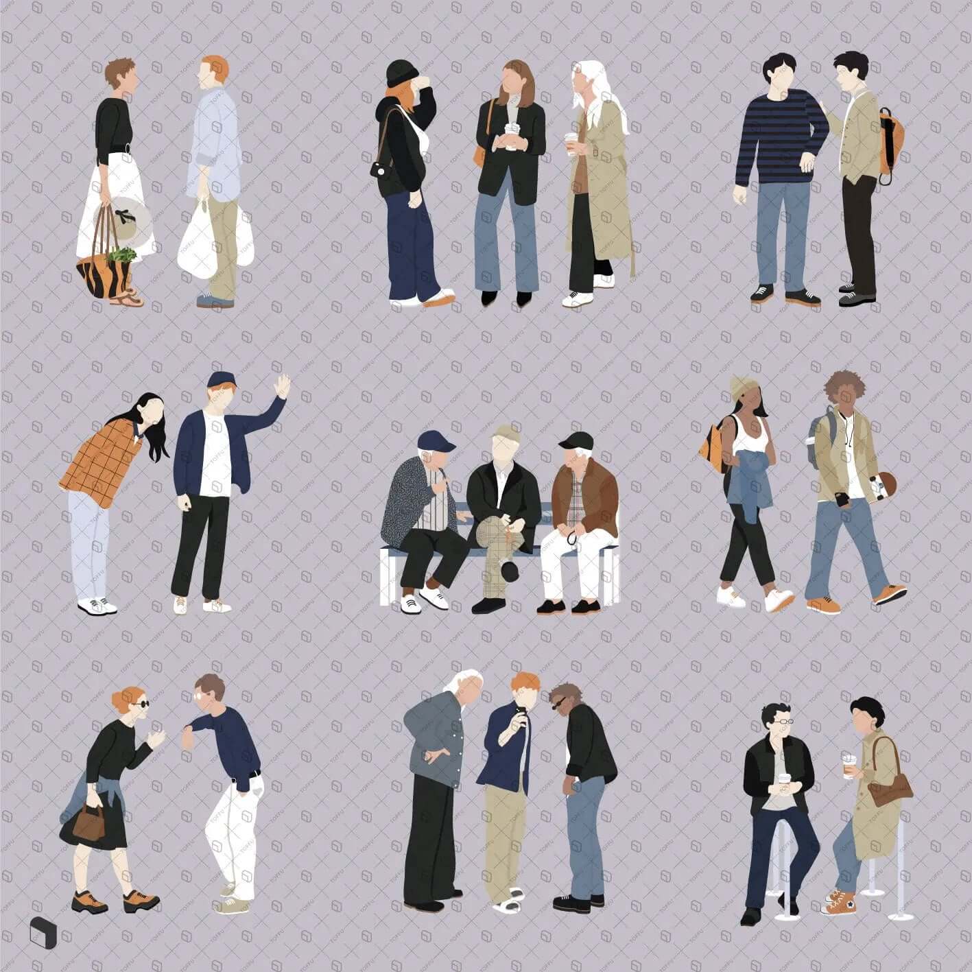 Flat Vector Groups 11 Digital Artwork drawings | Toffu Co