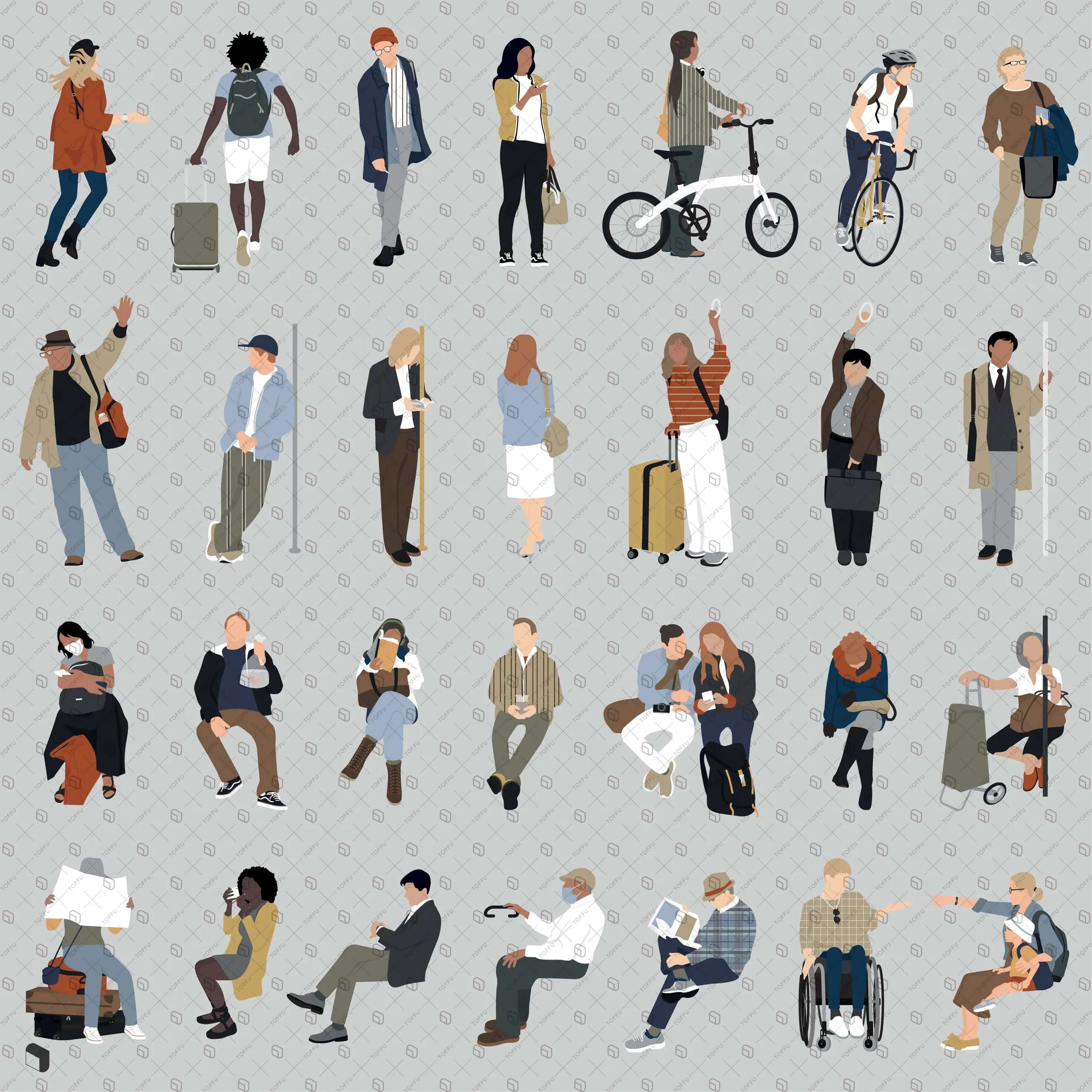 Flat Vector Public Transportation People Digital Artwork drawings | Toffu Co
