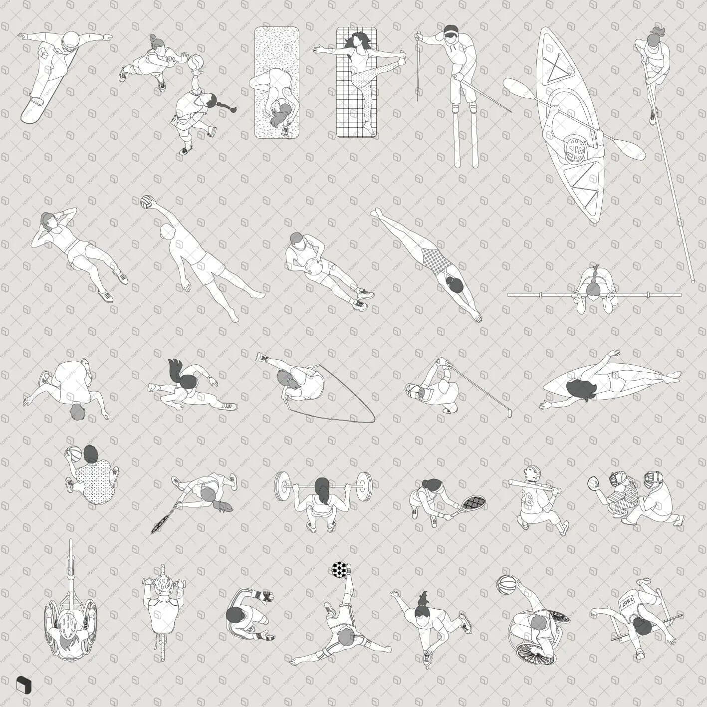 Flat Vector Sports People Top View Digital Artwork drawings | Toffu Co