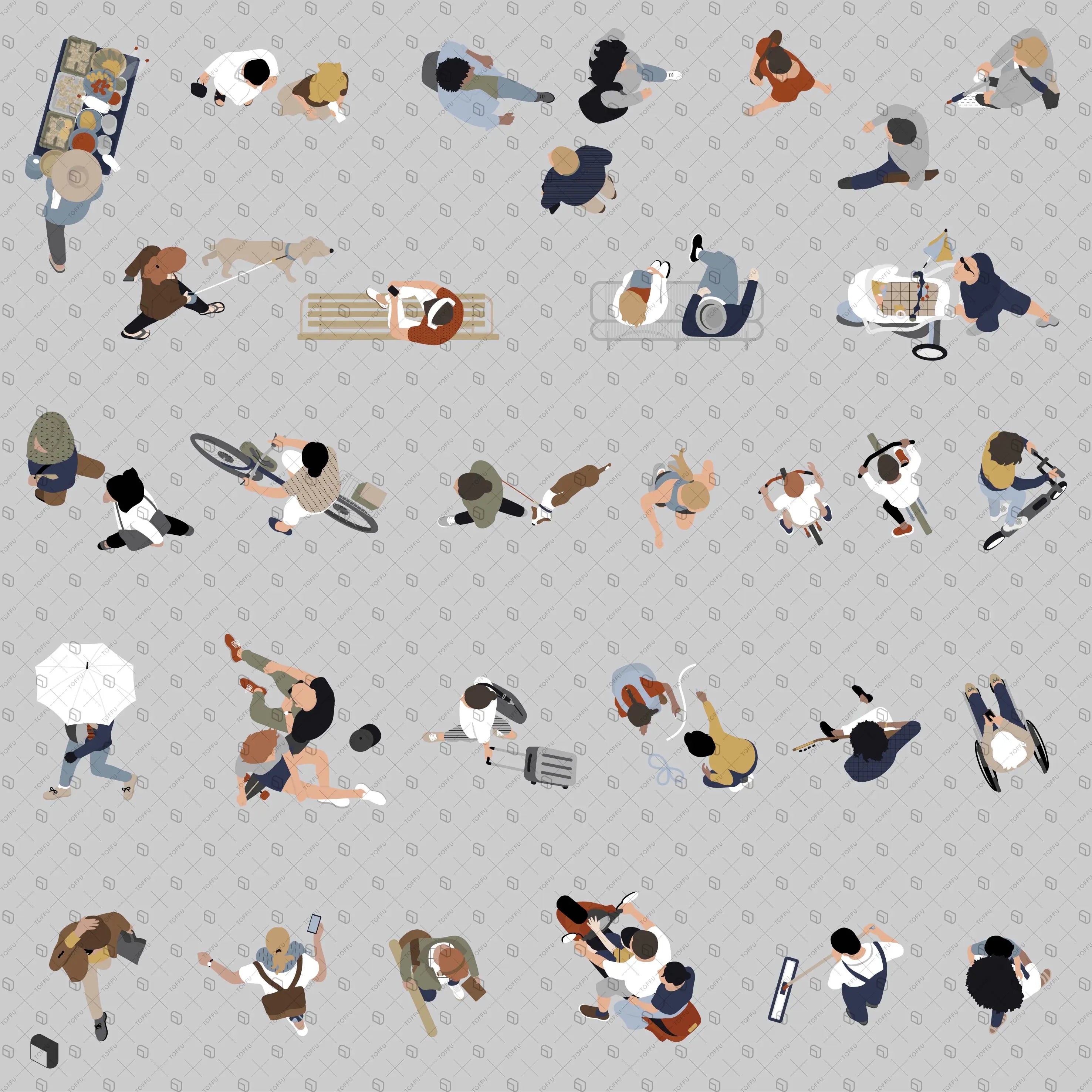 Flat Vector Complete People Top View 2 Digital Artwork drawings | Toffu Co