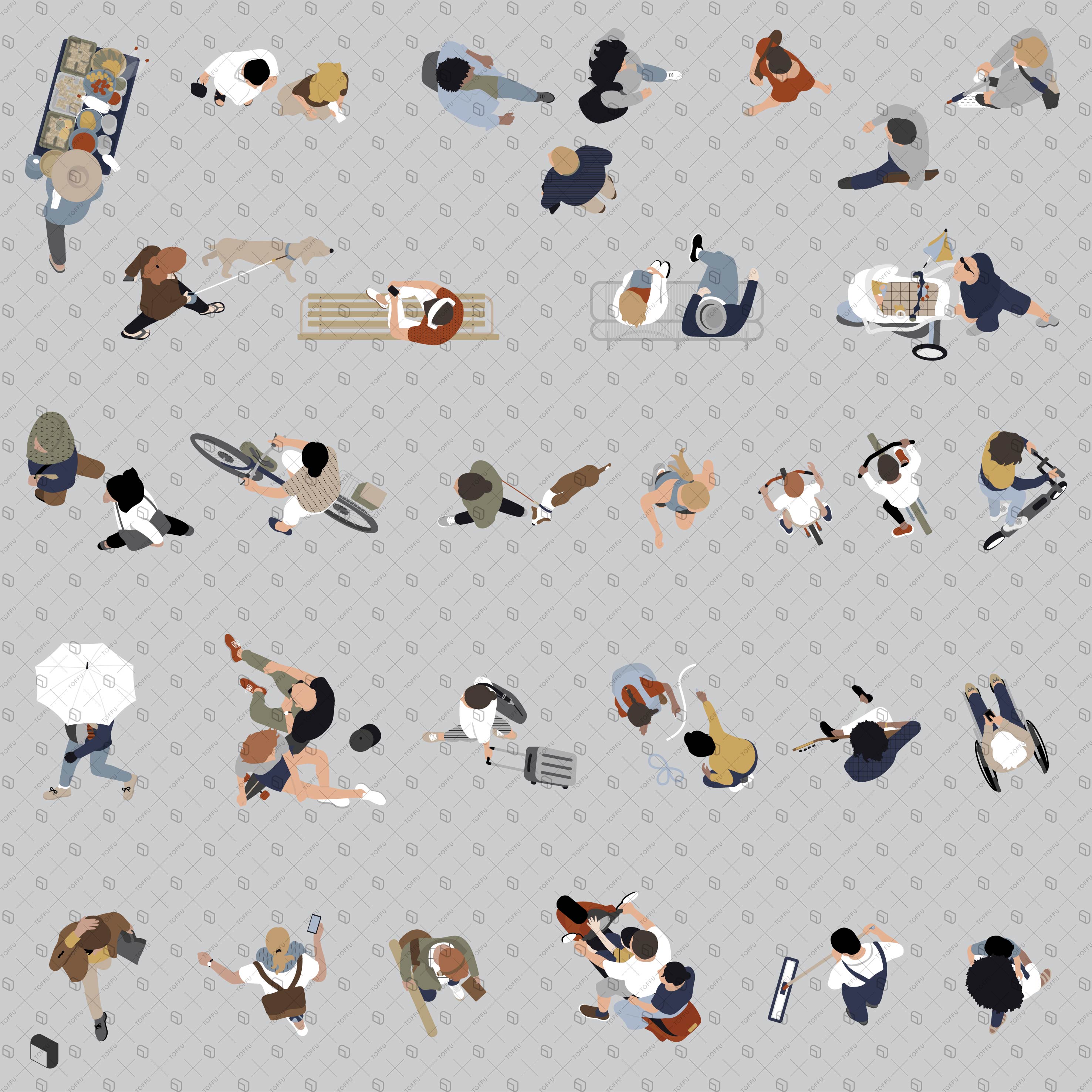 Flat Vector Complete People Top View 2 PNG - Toffu Co