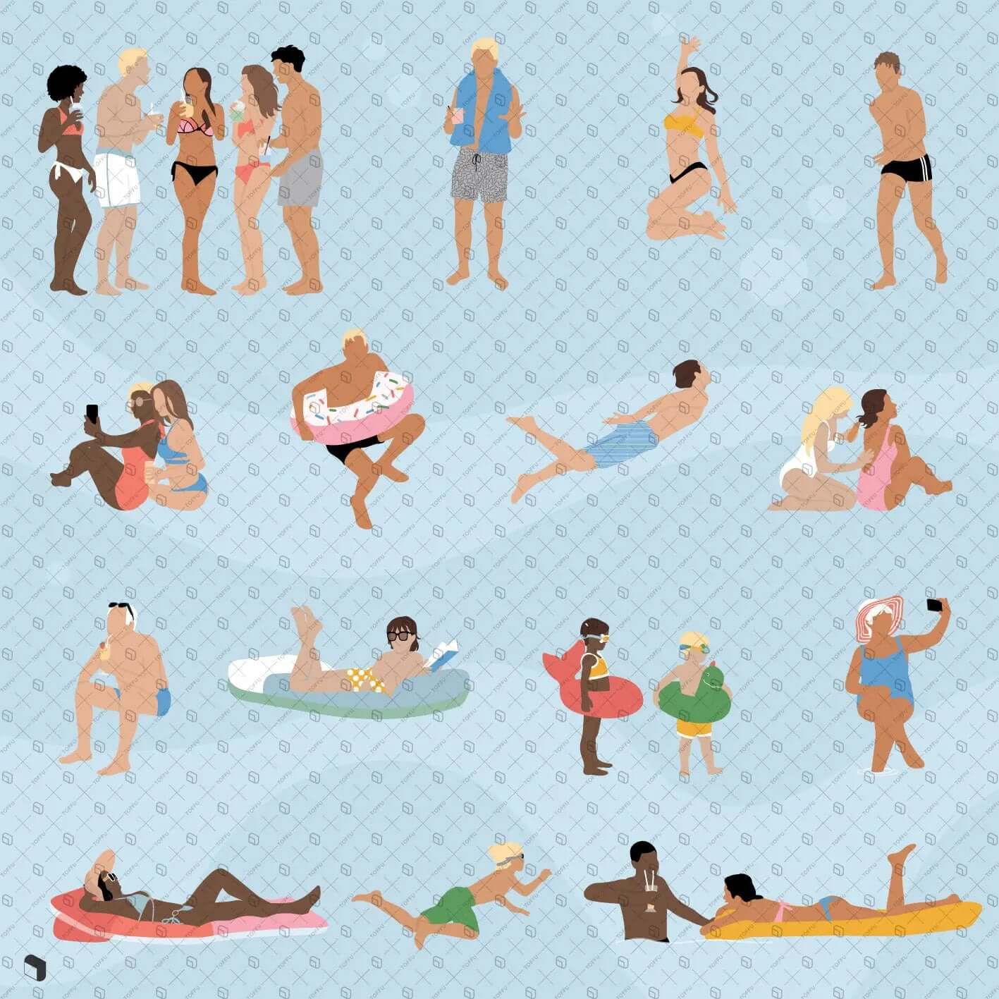 Flat Vector Swimming Pool Digital Artwork drawings | Toffu Co