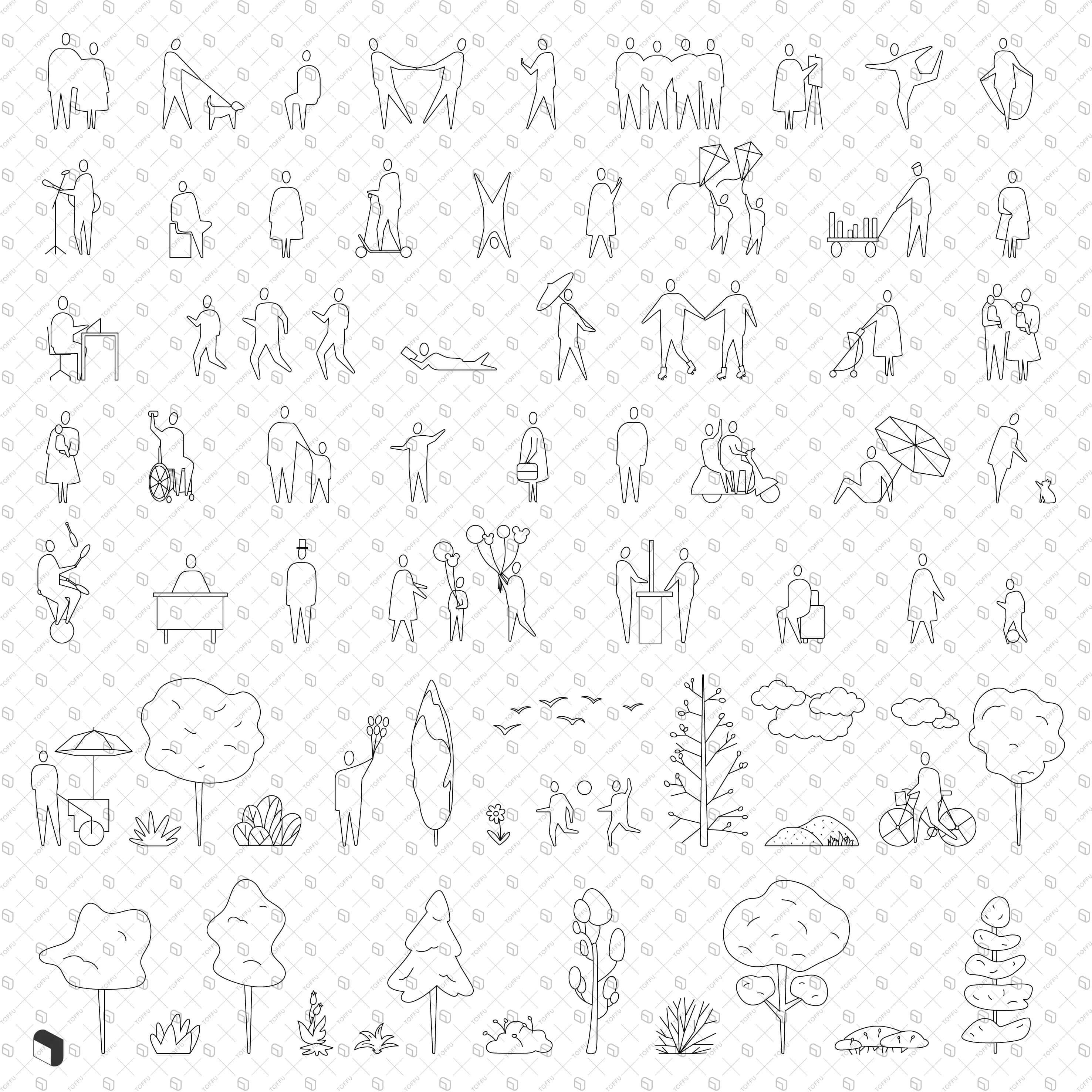 Flat Vector Freehand People 9 Digital Artwork drawings | Toffu Co