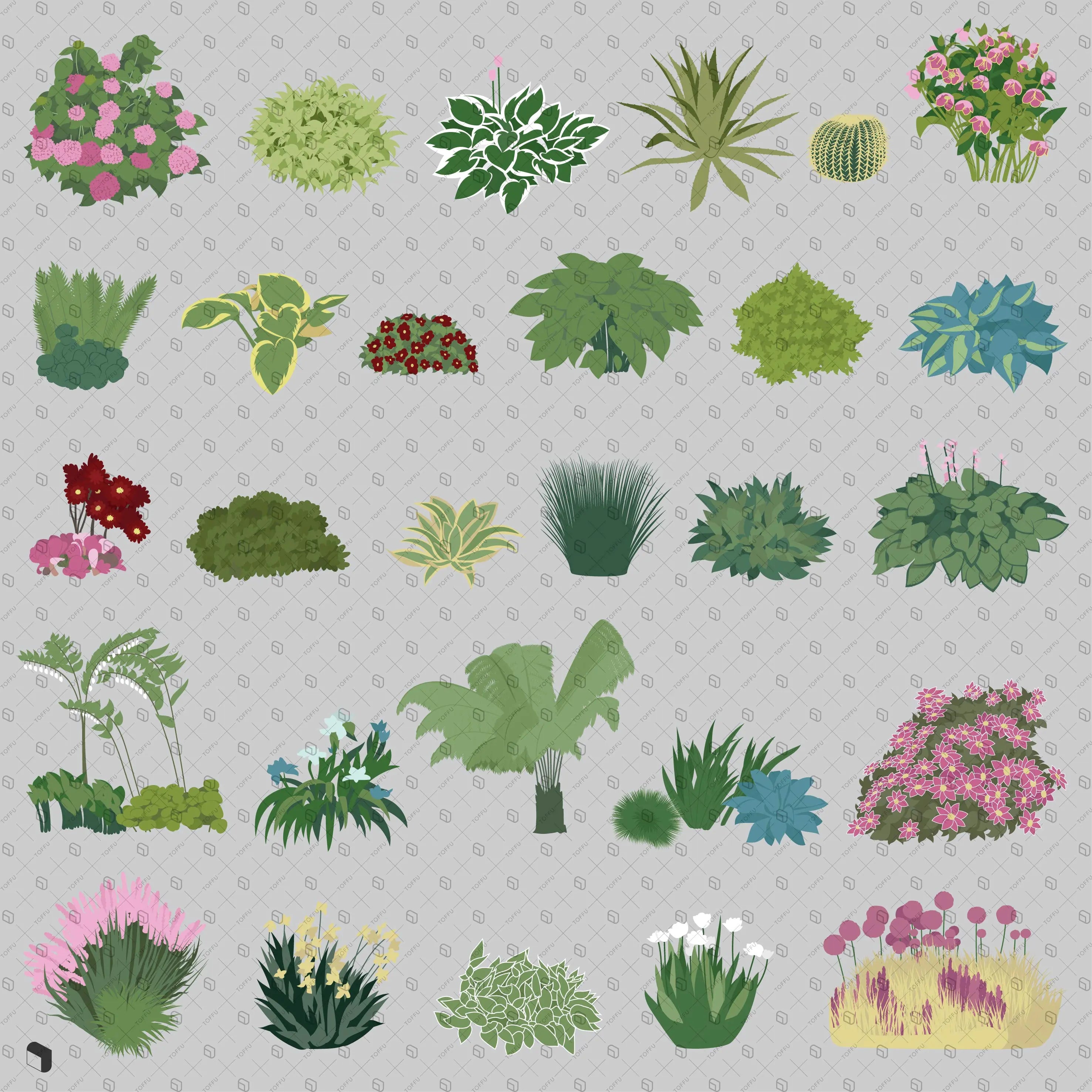 Flat Vector Foundation Plants Digital Artwork drawings | Toffu Co