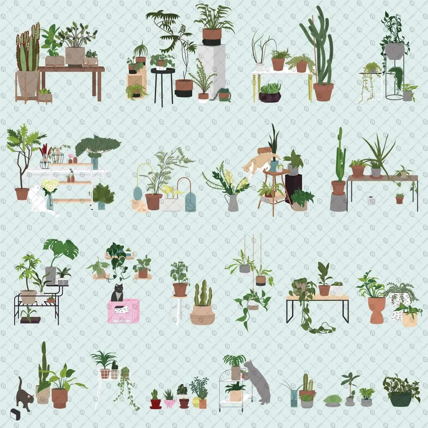 Flat Vector Plant Corners Digital Artwork drawings | Toffu Co
