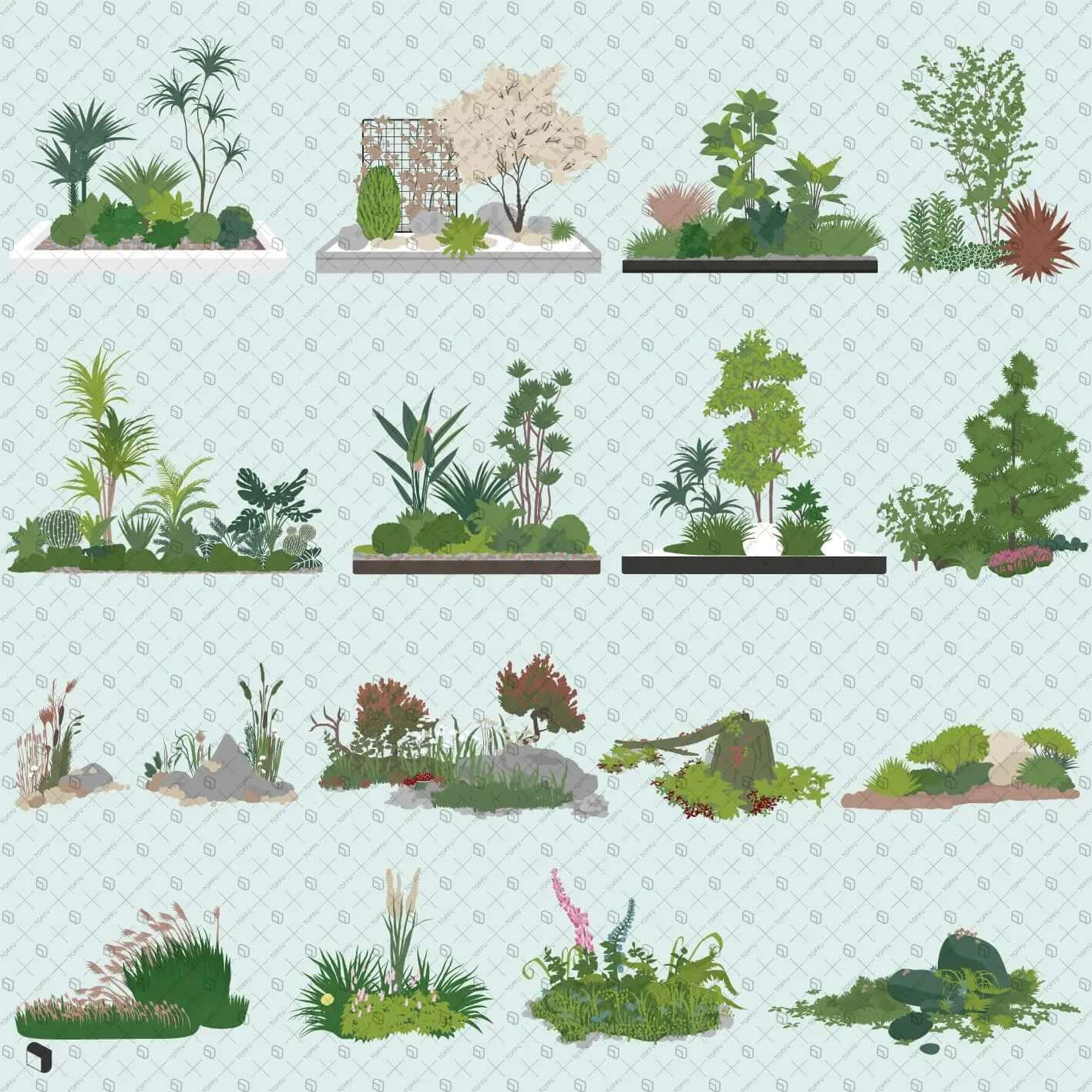 Flat Vector Scenery Plants Digital Artwork drawings | Toffu Co