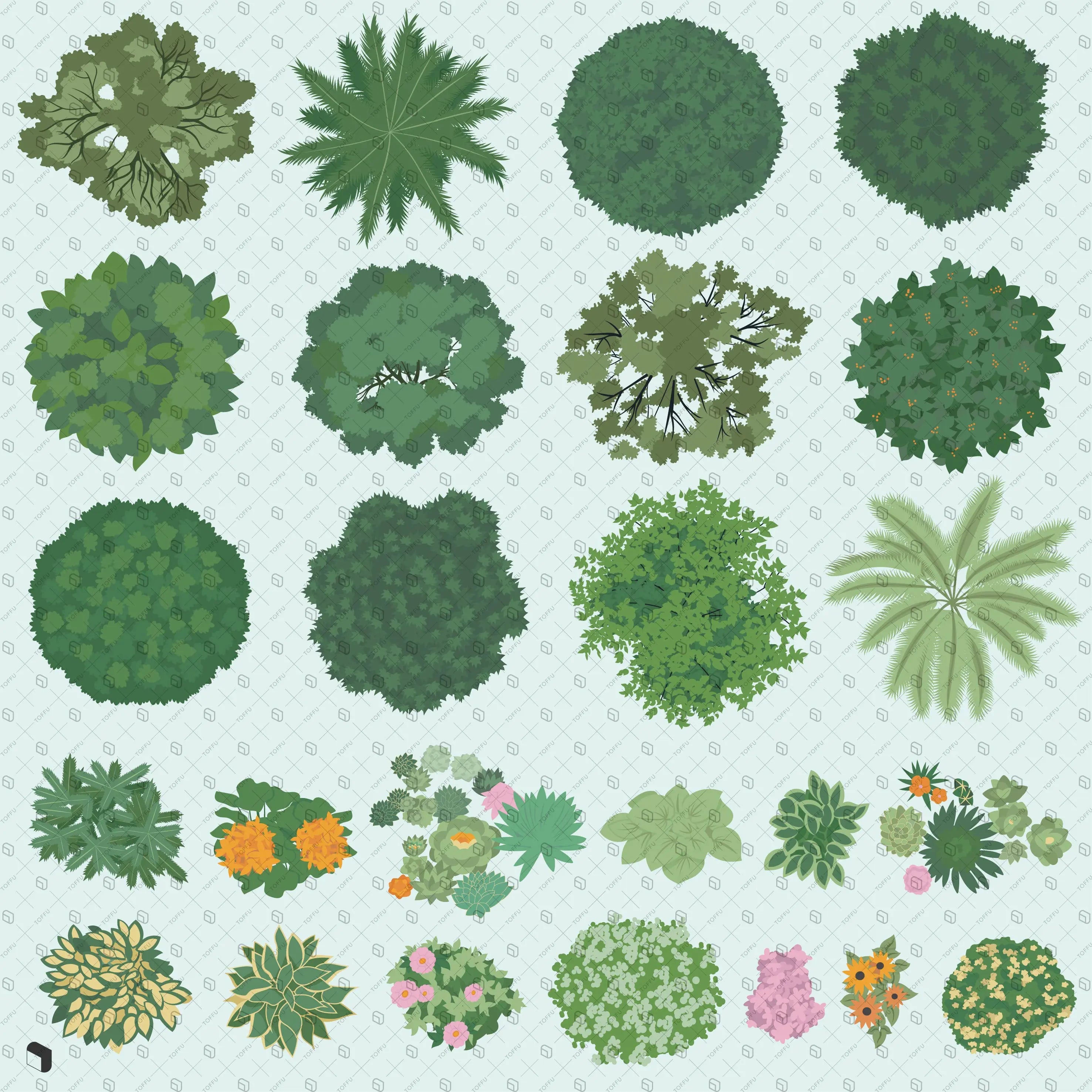 Flat Vector Vegetation Top View 2 Digital Artwork drawings | Toffu Co