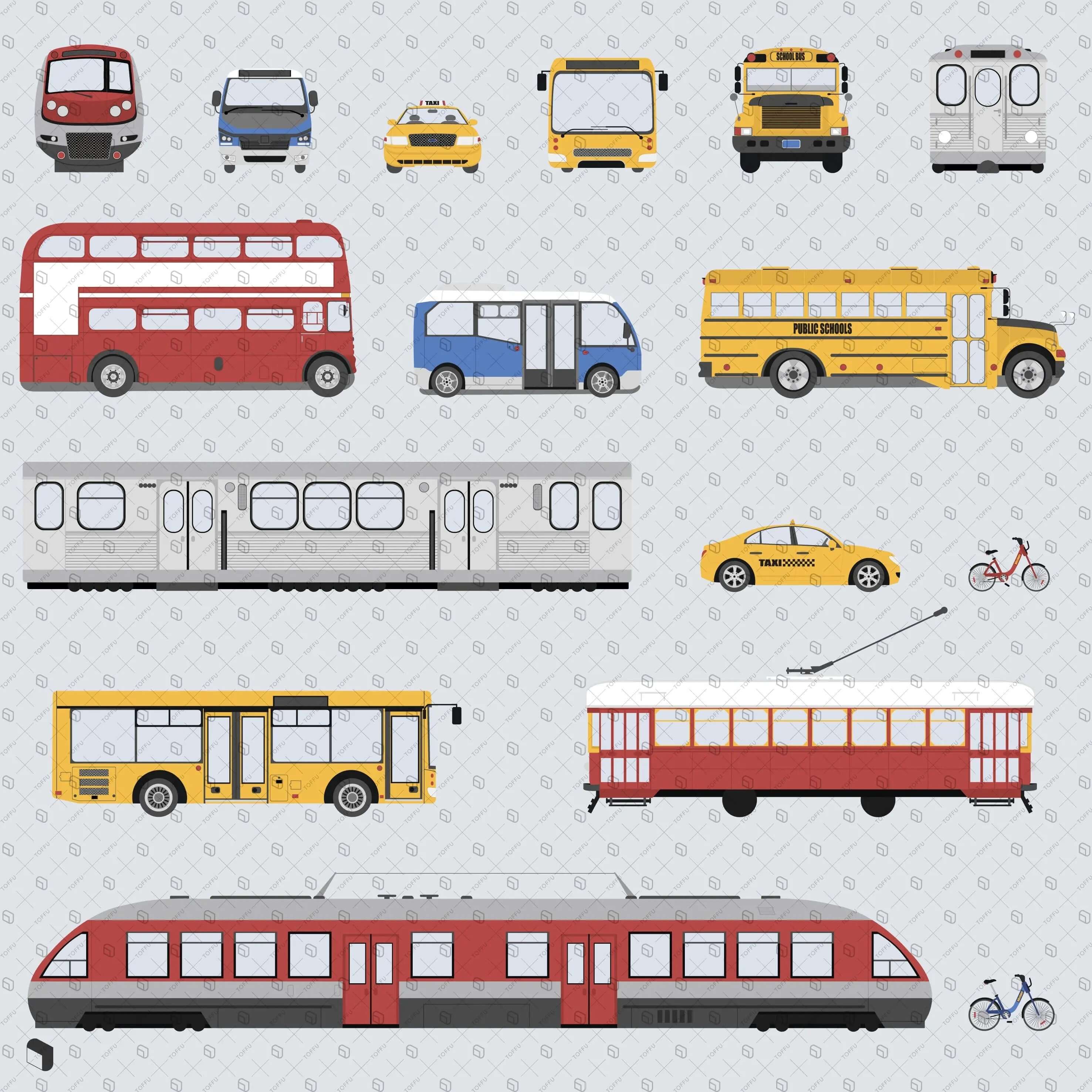 Flat Vector Urban Transportation Vehicles Digital Artwork drawings | Toffu Co