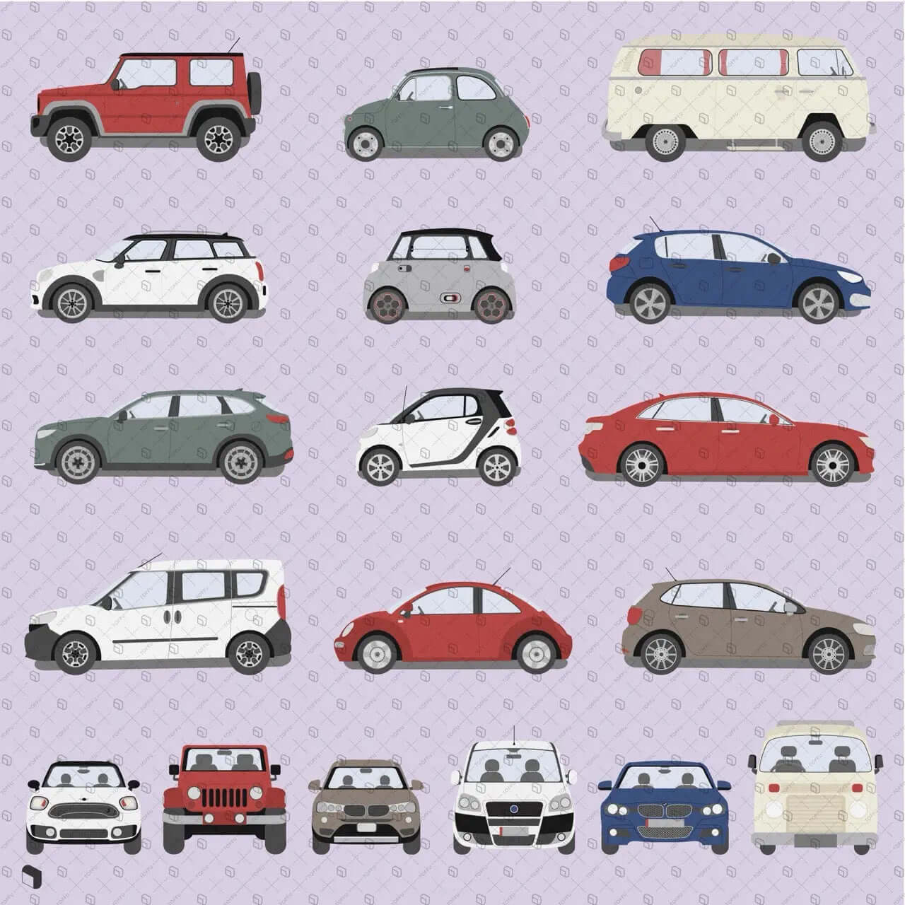 Flat Vector Cars Digital Artwork drawings | Toffu Co