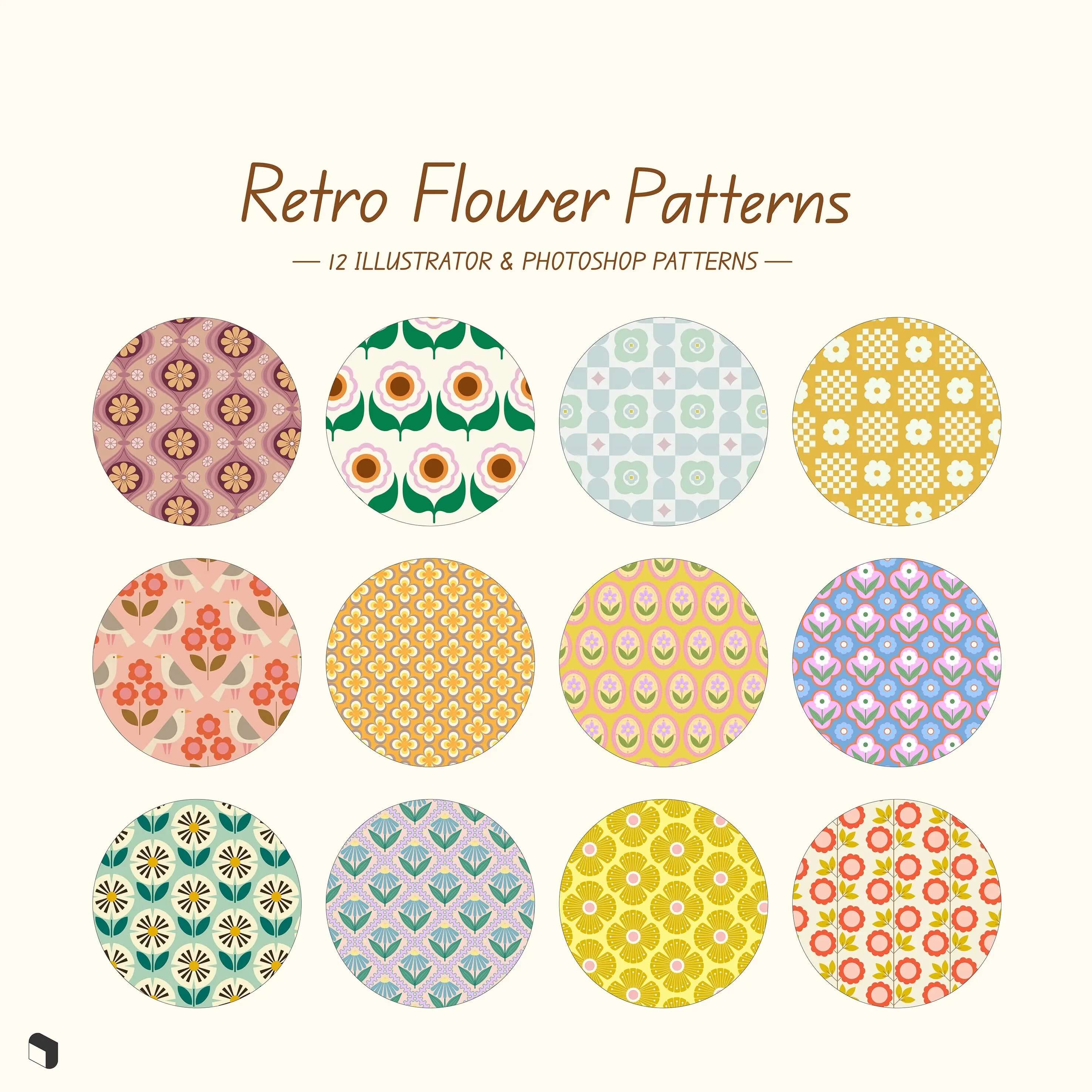 Swatch Retro Flower Patterns & Flat Icons Digital Artwork drawings | Toffu Co